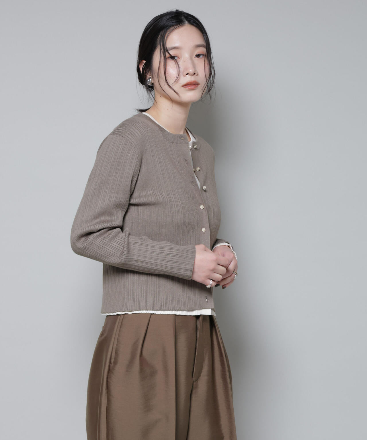 ホホバオイル加工ランダムリブカーディガン 6695222340