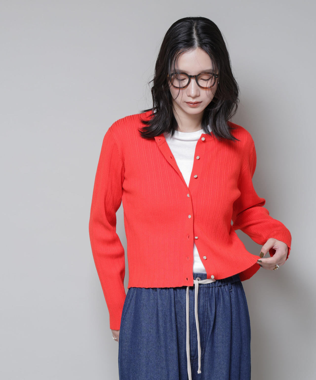 ホホバオイル加工ランダムリブカーディガン 6695222340