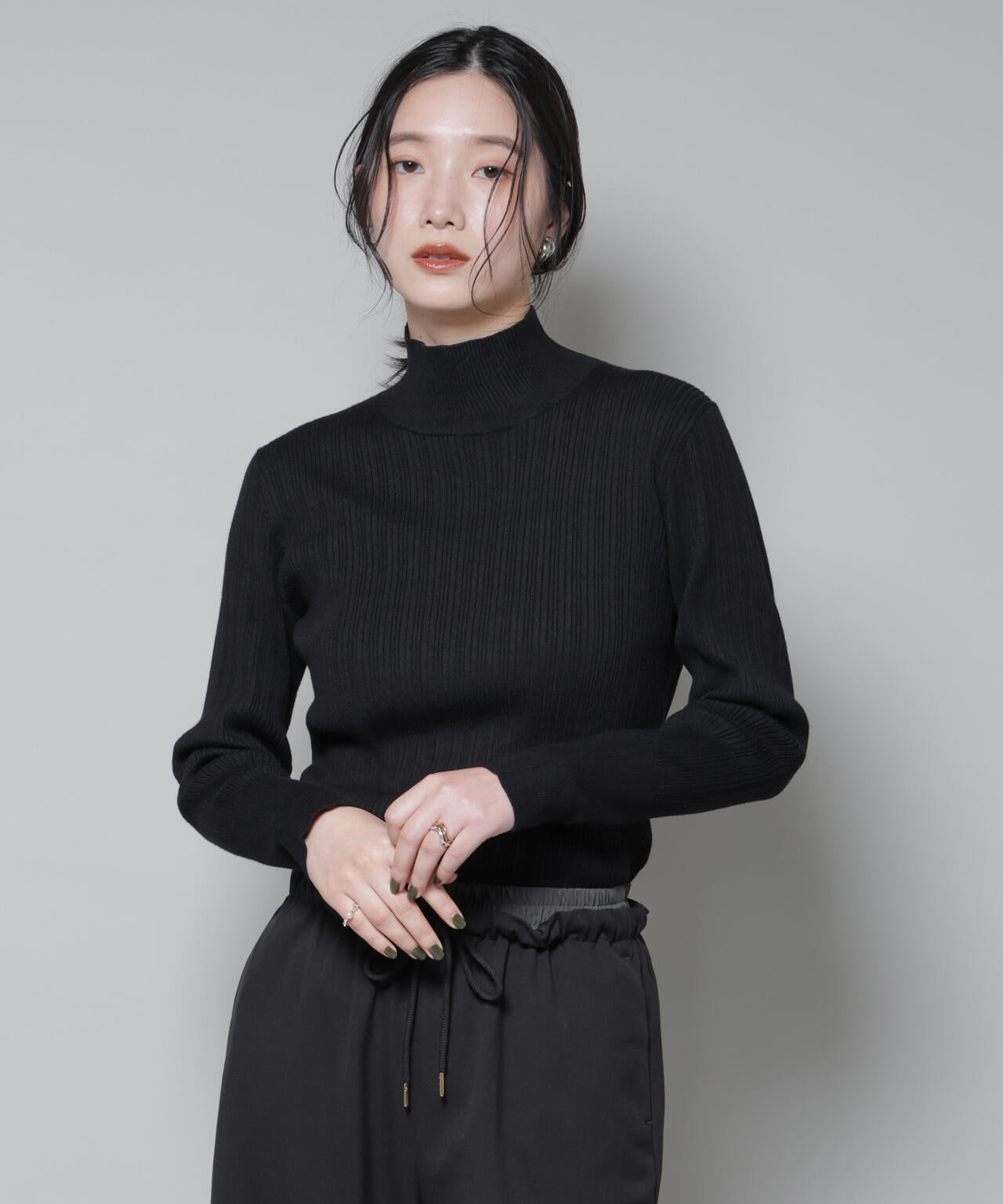 ホホバオイル加工ランダムリブタートルニット 6695222341