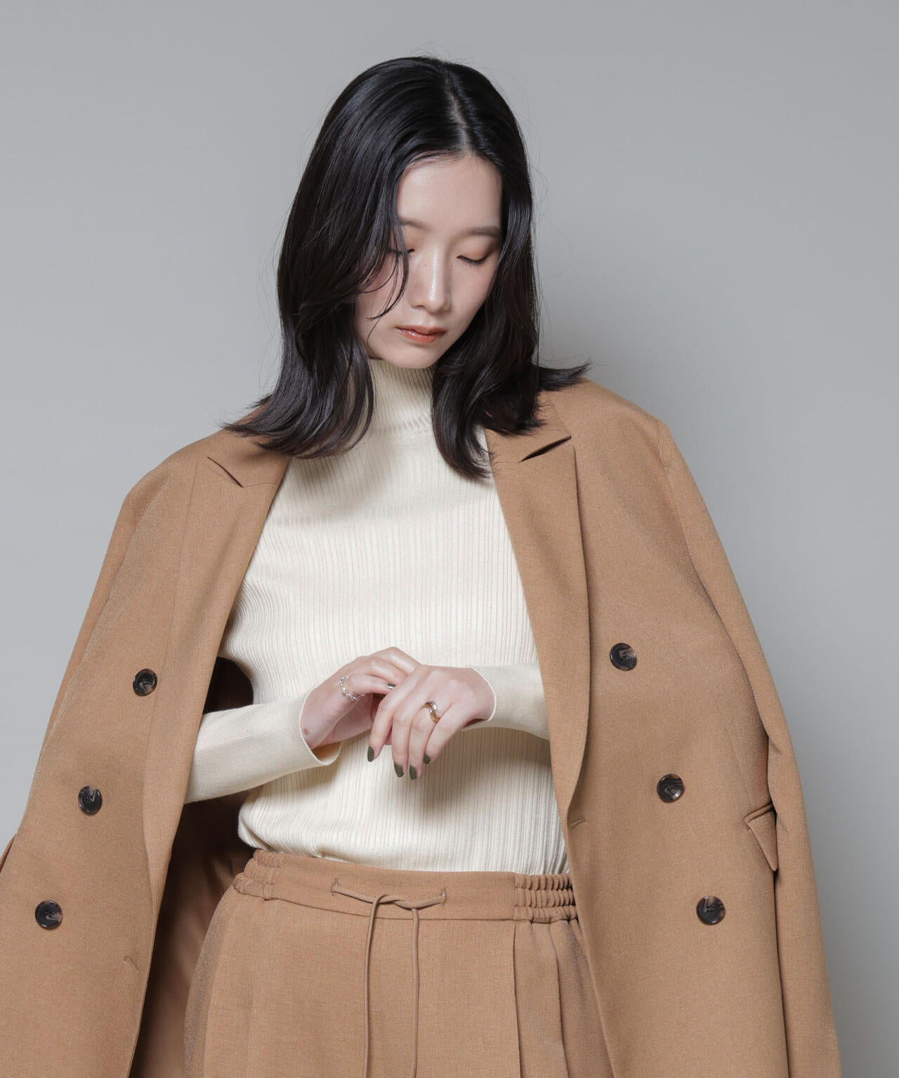 ホホバオイル加工ランダムリブタートルニット 6695222341