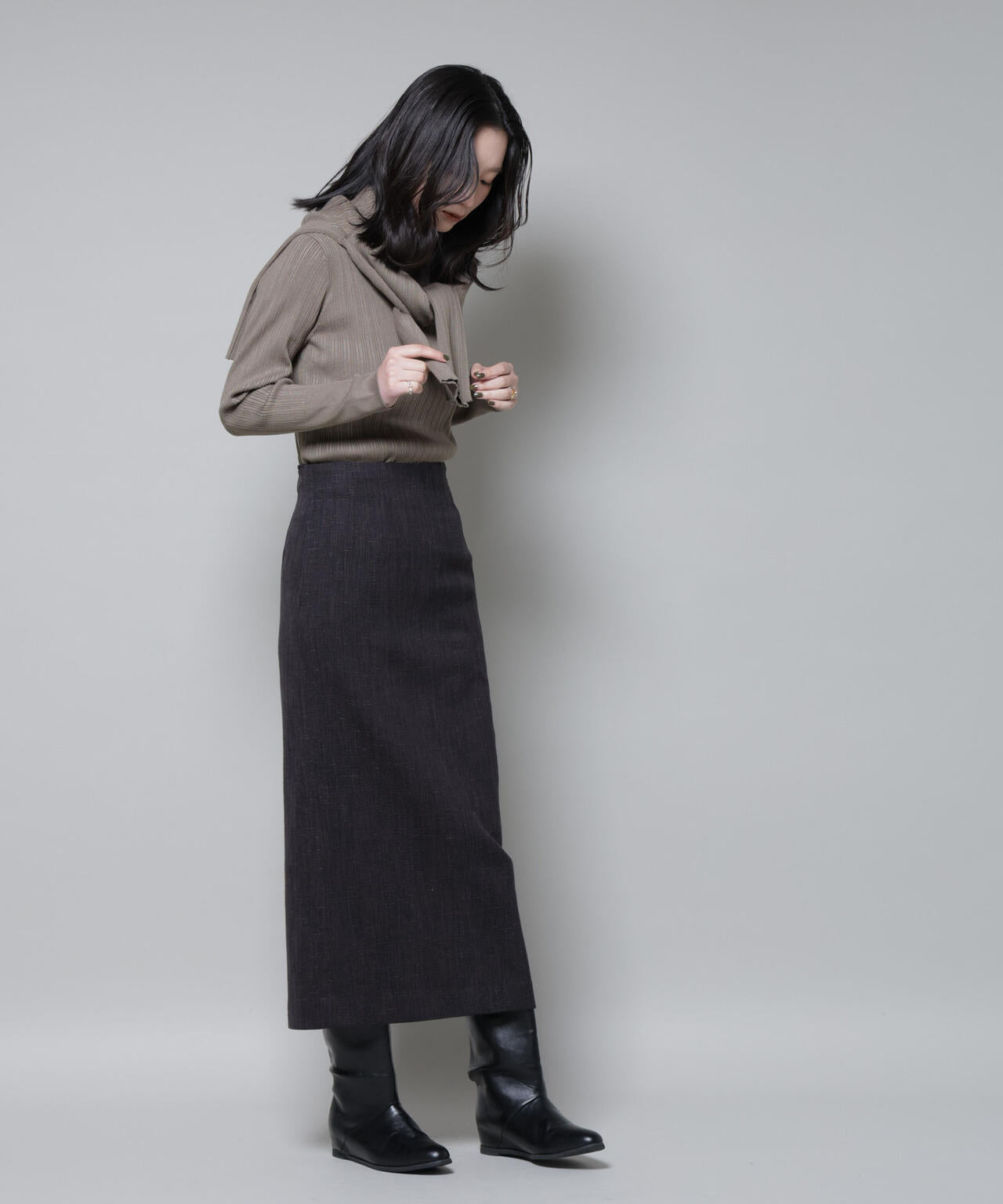 ホホバオイル加工ランダムリブタートルニット 6695222341