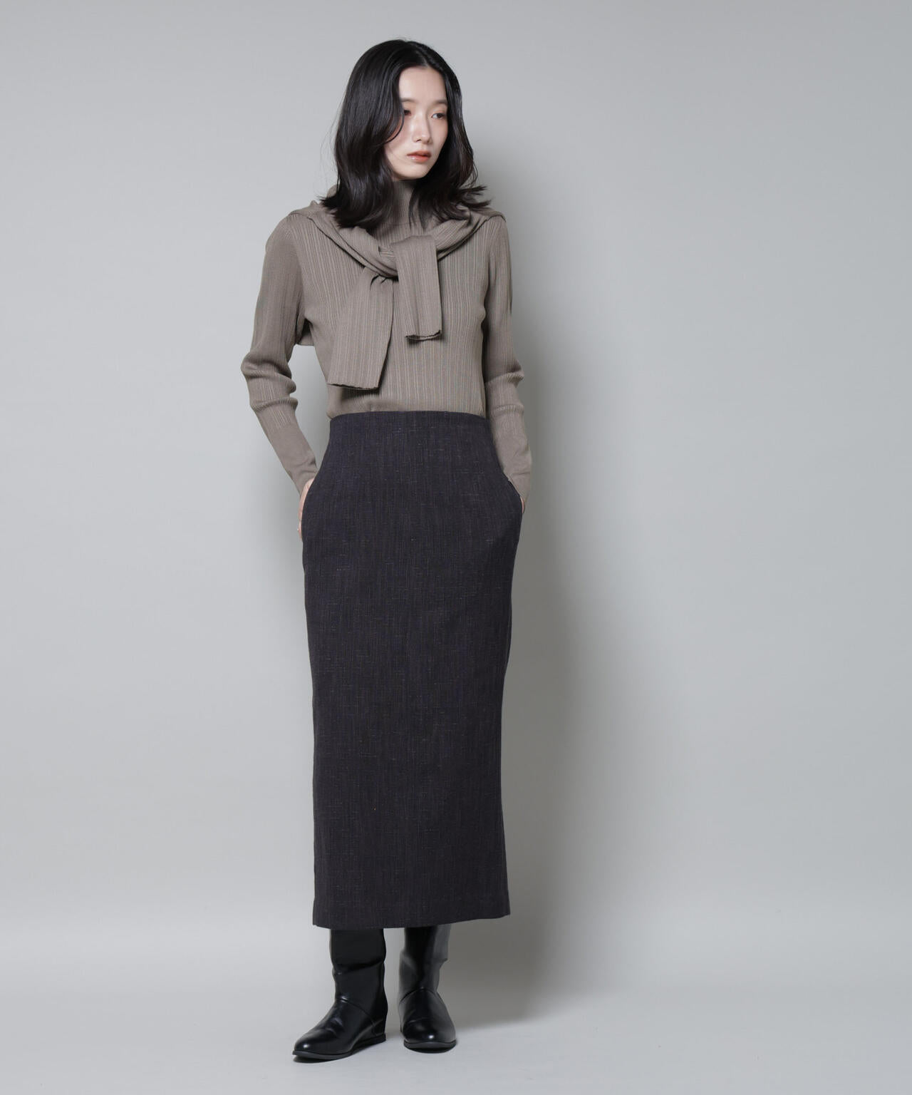 ホホバオイル加工ランダムリブタートルニット 6695222341