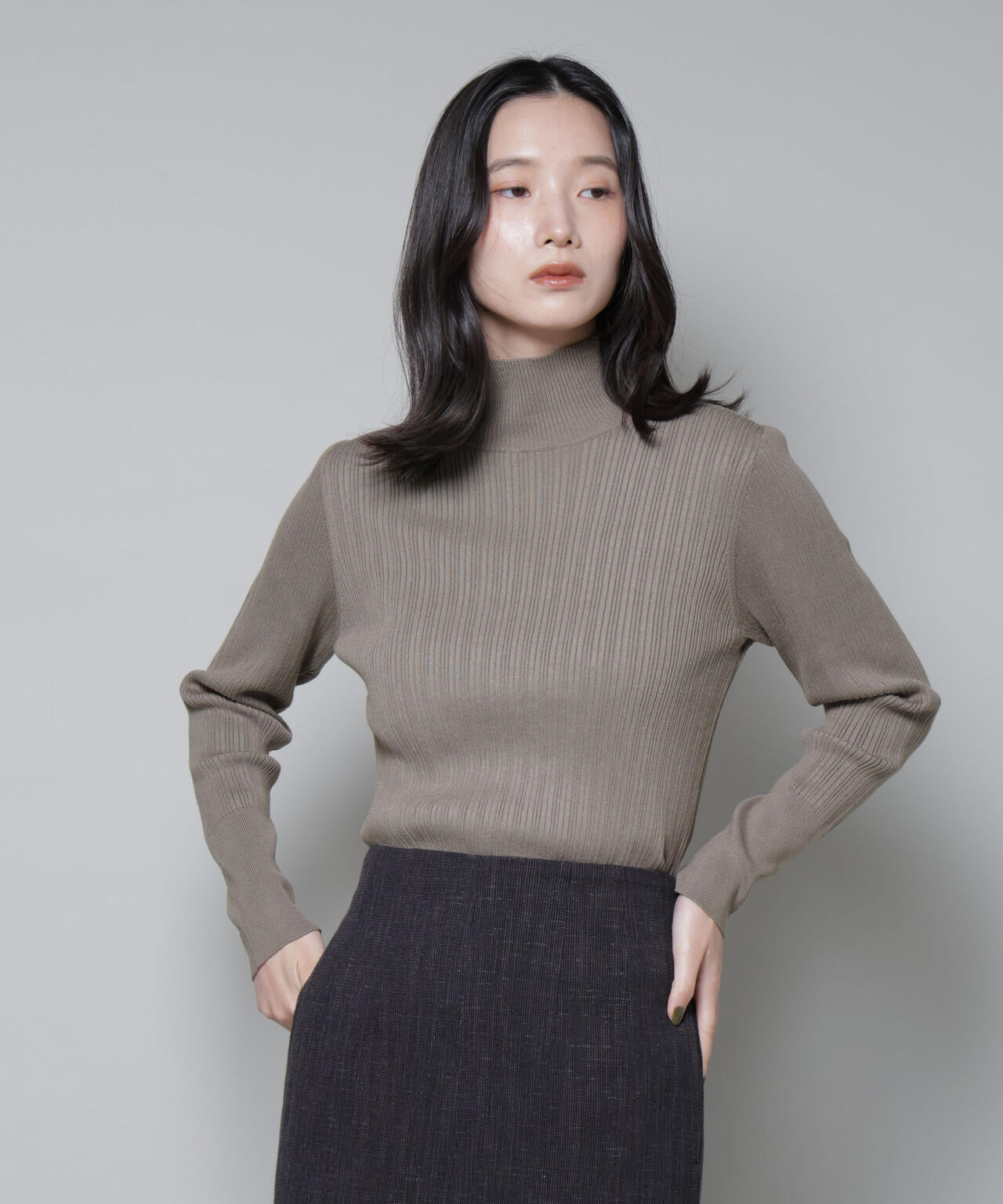 ホホバオイル加工ランダムリブタートルニット 6695222341