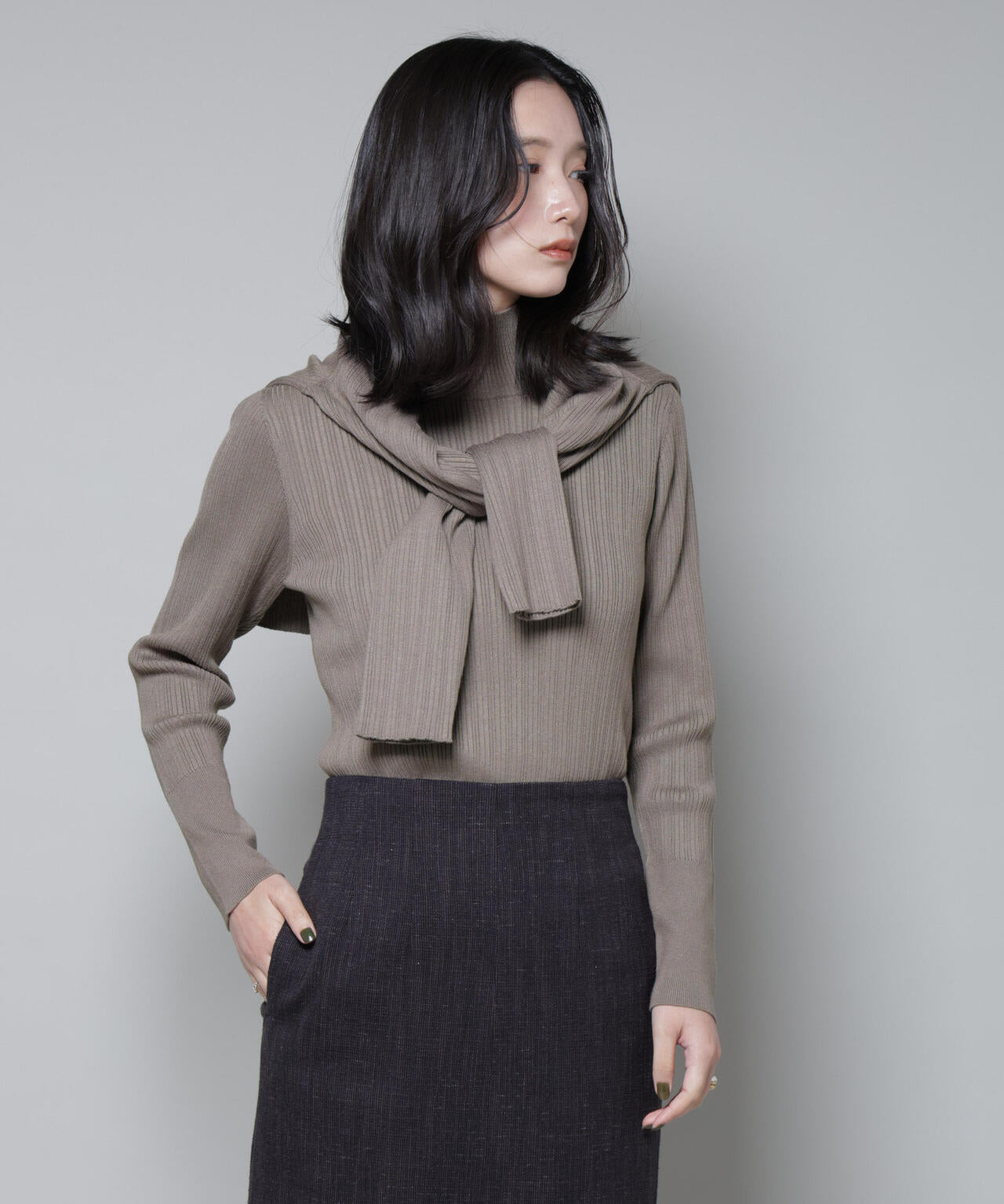 ホホバオイル加工ランダムリブタートルニット 6695222341