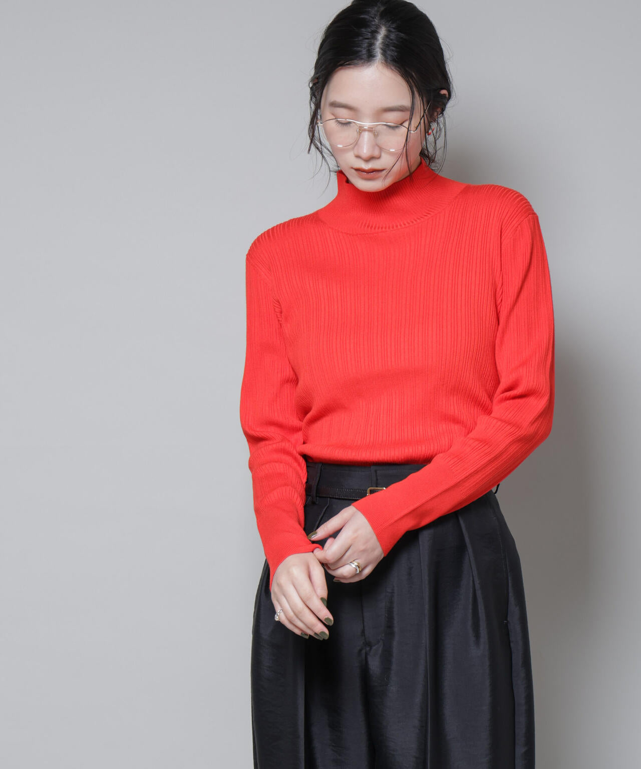 ホホバオイル加工ランダムリブタートルニット 6695222341