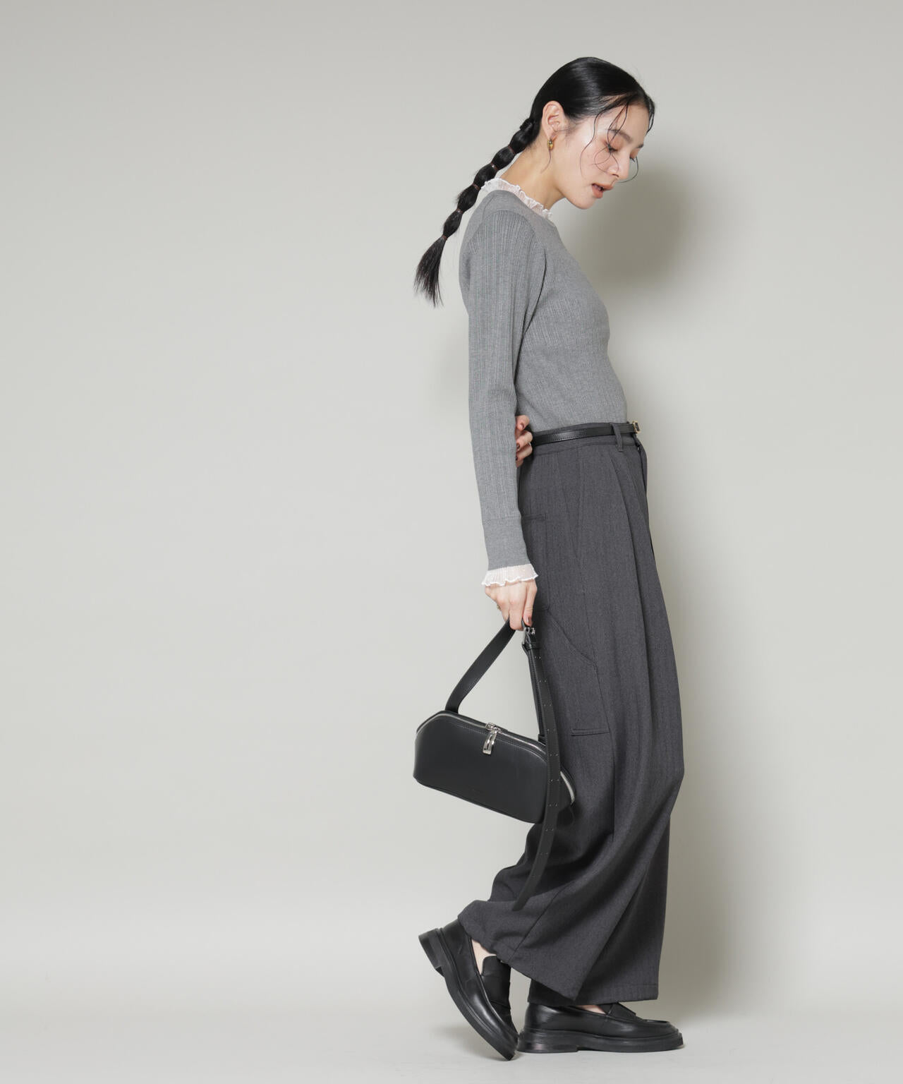 ホホバオイル加工チュールフリル付きランダムリブニット 6695222342