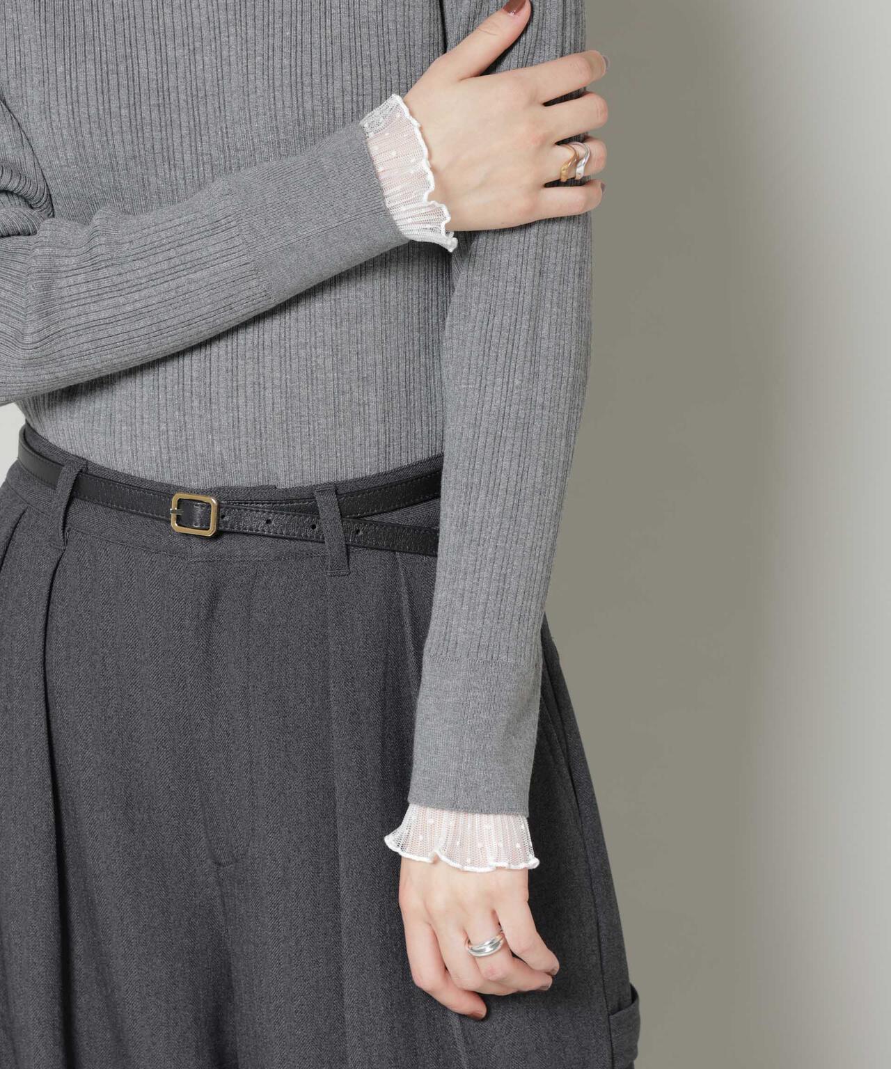 ホホバオイル加工チュールフリル付きランダムリブニット 6695222342