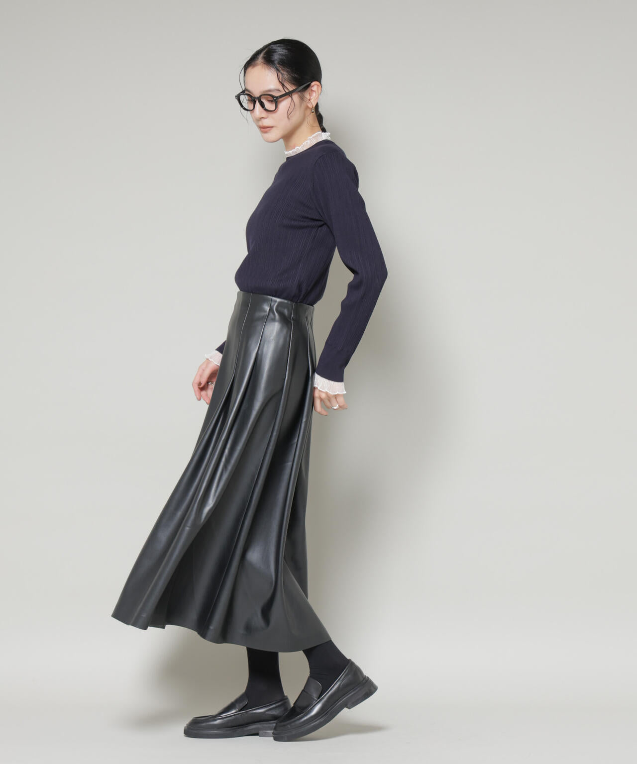 ホホバオイル加工チュールフリル付きランダムリブニット 6695222342