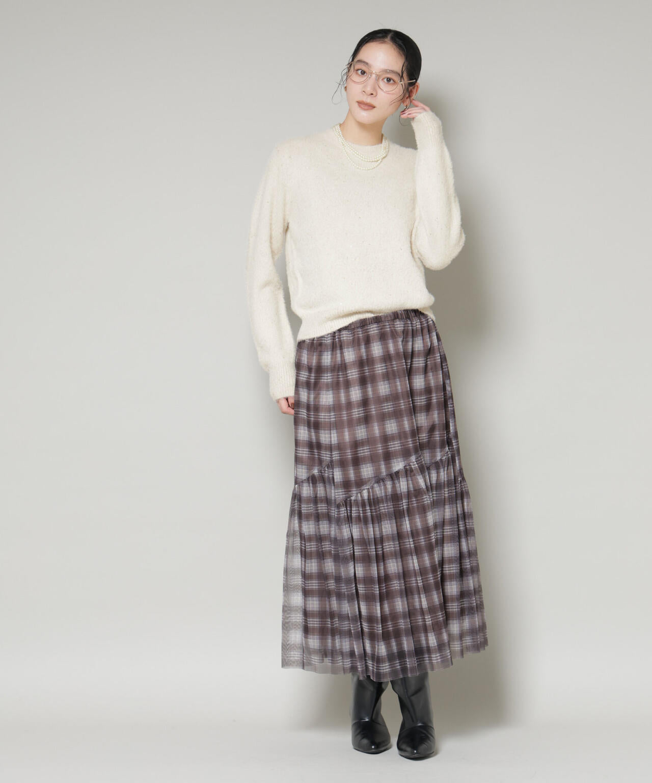 スパンコールフェザーニットプルオーバー 6695222343