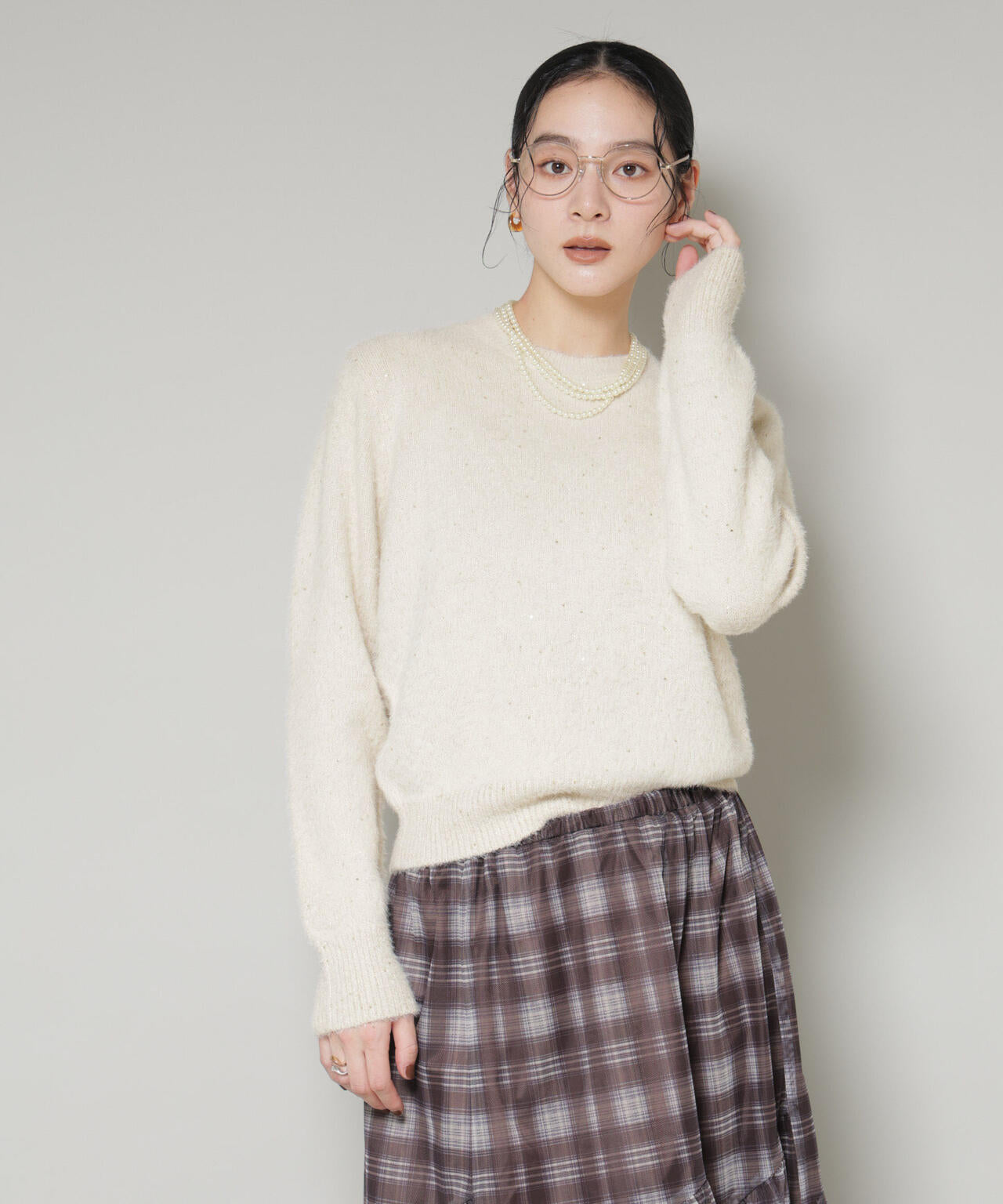 スパンコール フェザー ニット プルオーバー