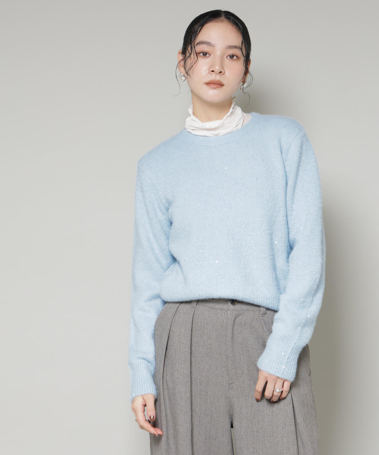 スパンコール フェザー ニット プルオーバー