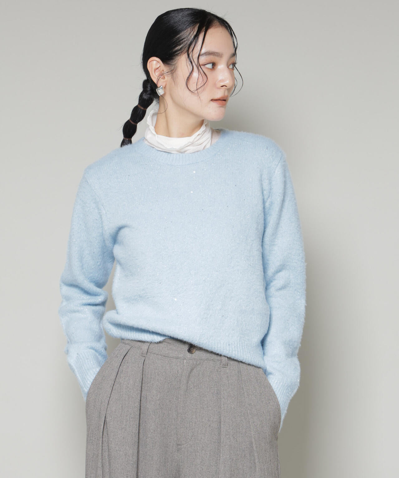 スパンコールフェザーニットプルオーバー