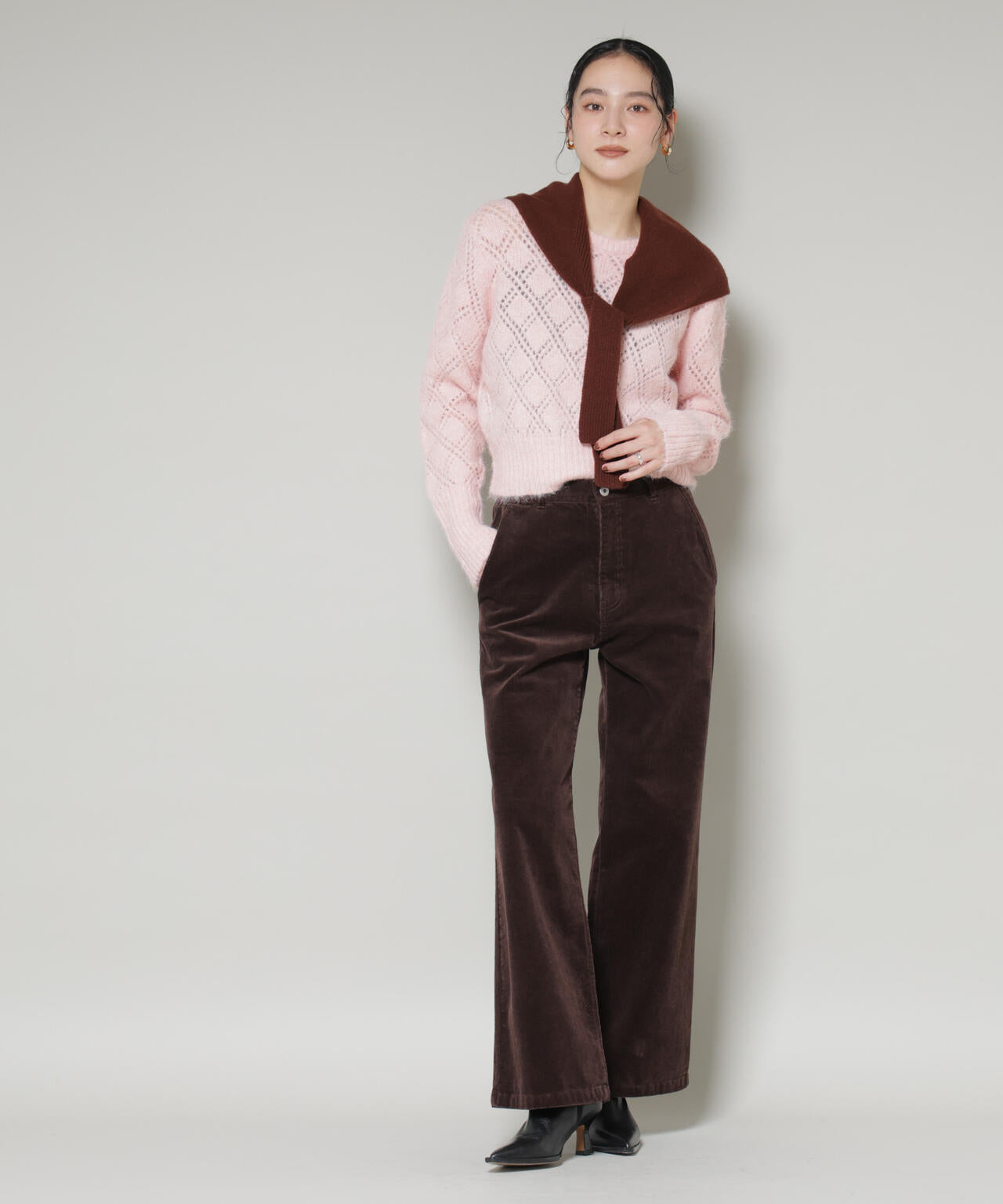 ヘアリー透かしダイヤ柄ニットプルオーバー 6695222344