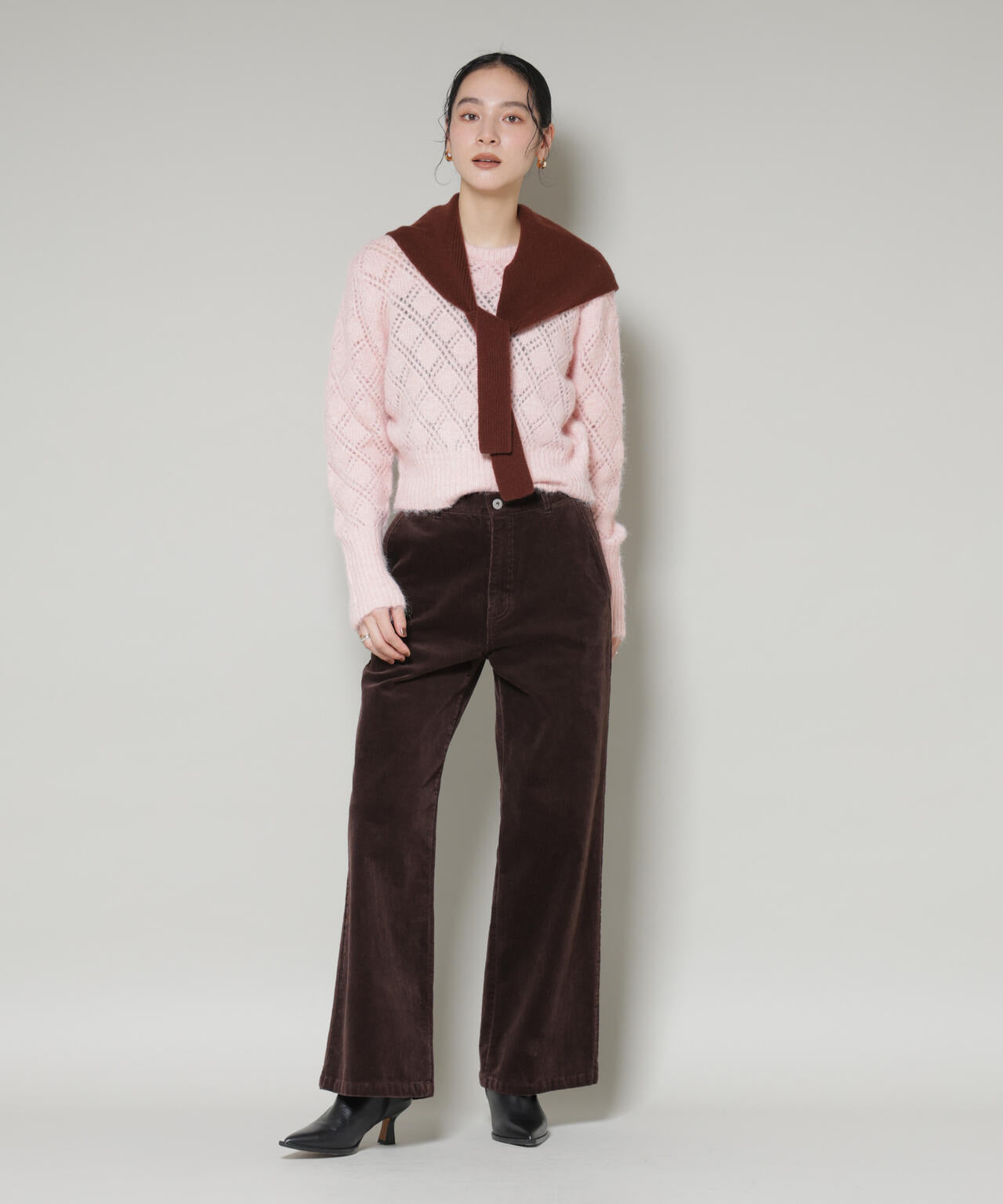 ヘアリー透かしダイヤ柄ニットプルオーバー 6695222344