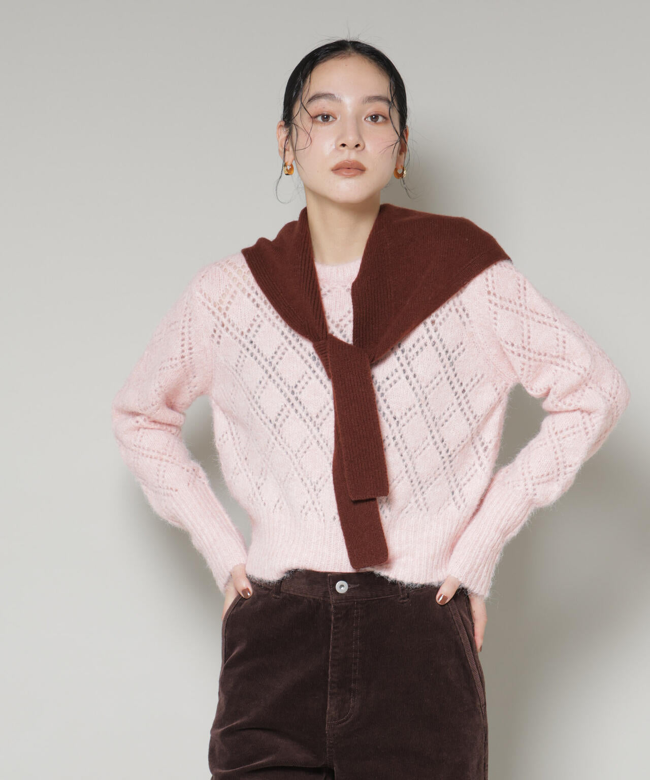 ヘアリー透かしダイヤ柄ニットプルオーバー 6695222344