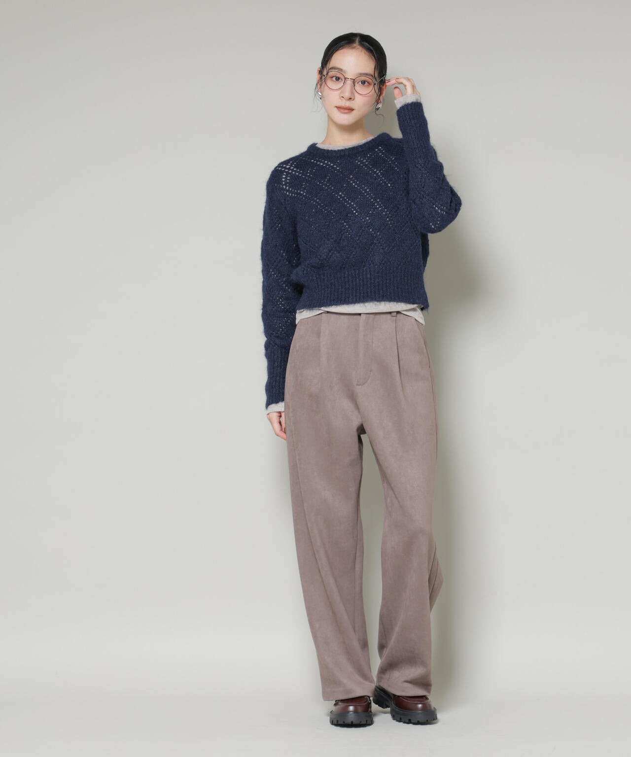 ヘアリー透かしダイヤ柄ニットプルオーバー 6695222344