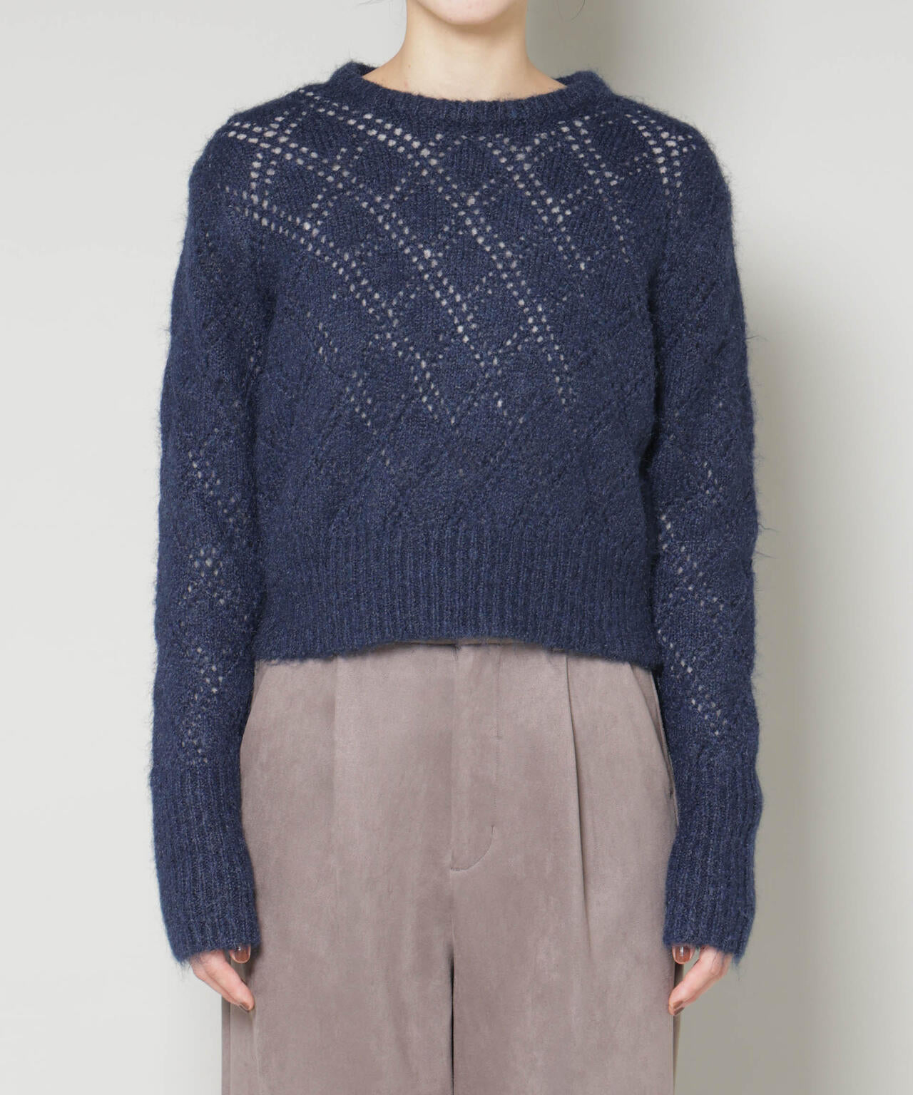 ヘアリー透かしダイヤ柄ニットプルオーバー 6695222344