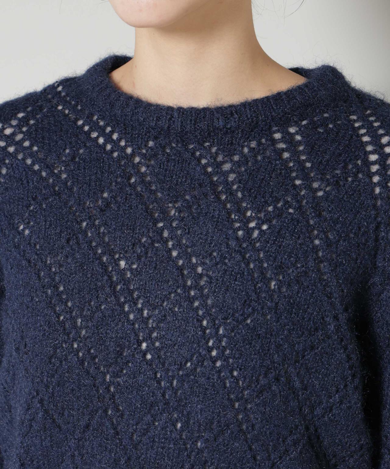 ヘアリー透かし ダイヤ柄 ニットプルオーバー