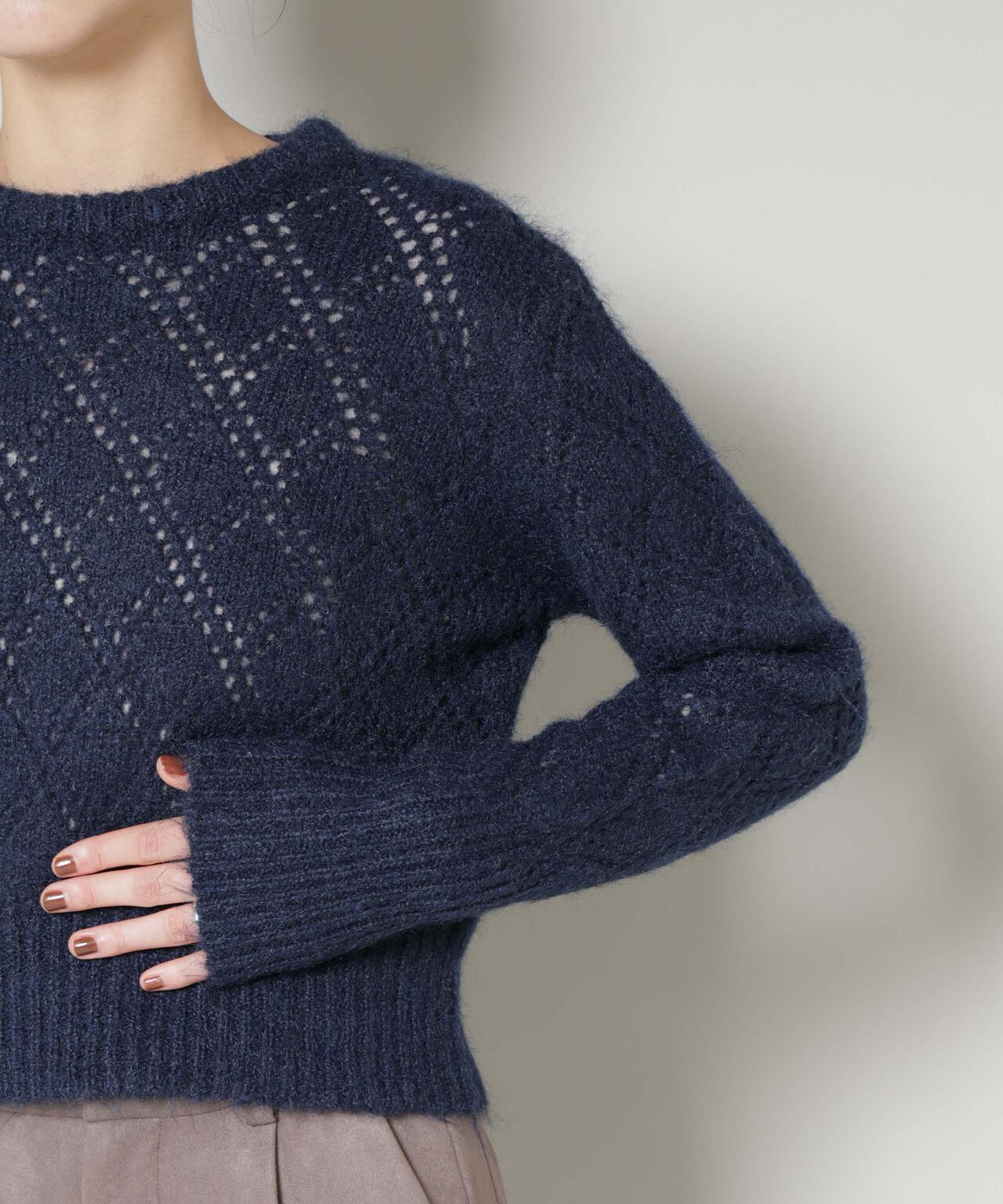 ヘアリー透かしダイヤ柄ニットプルオーバー 6695222344