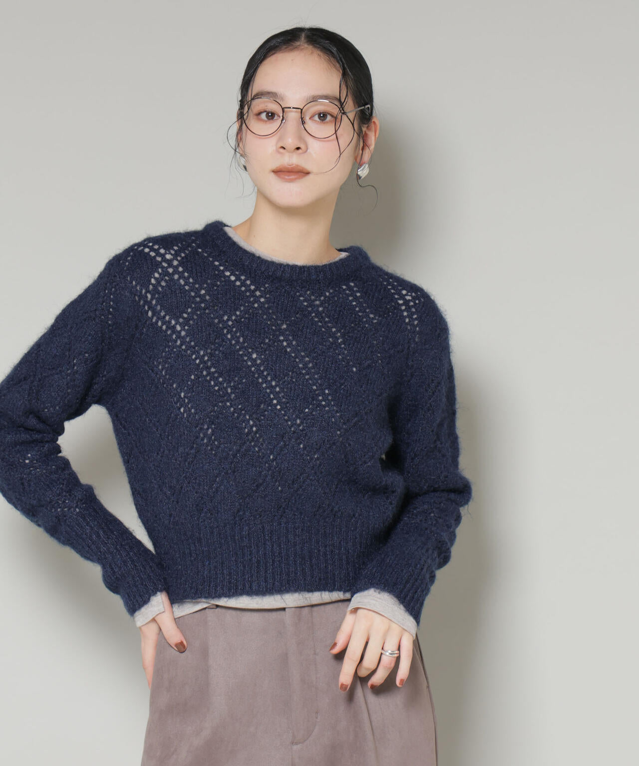 ナノユニバース（NANO universe）/ヘアリー透かしダイヤ柄ニットプルオーバー ヘアリー透かし ダイヤ柄 ニットプルオーバー