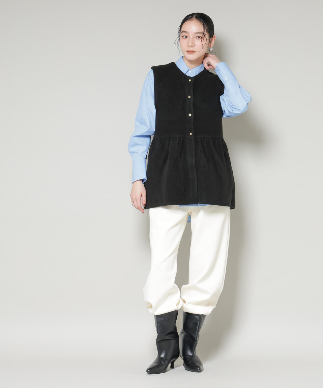 ダブルフェイス ペプラム ニット ベスト