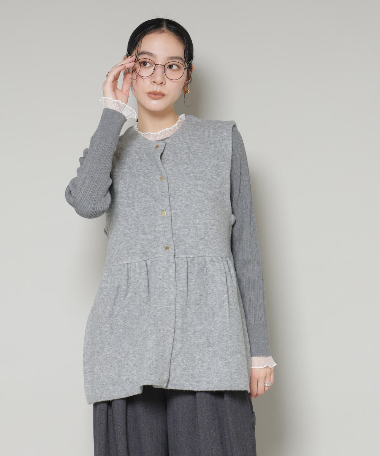 ✨美品✨リミフゥ ダブルジャケット ニット ベスト ブラック S A DAY IN THE LIFE ベスト ジレ ダブルニット ペプラムベスト