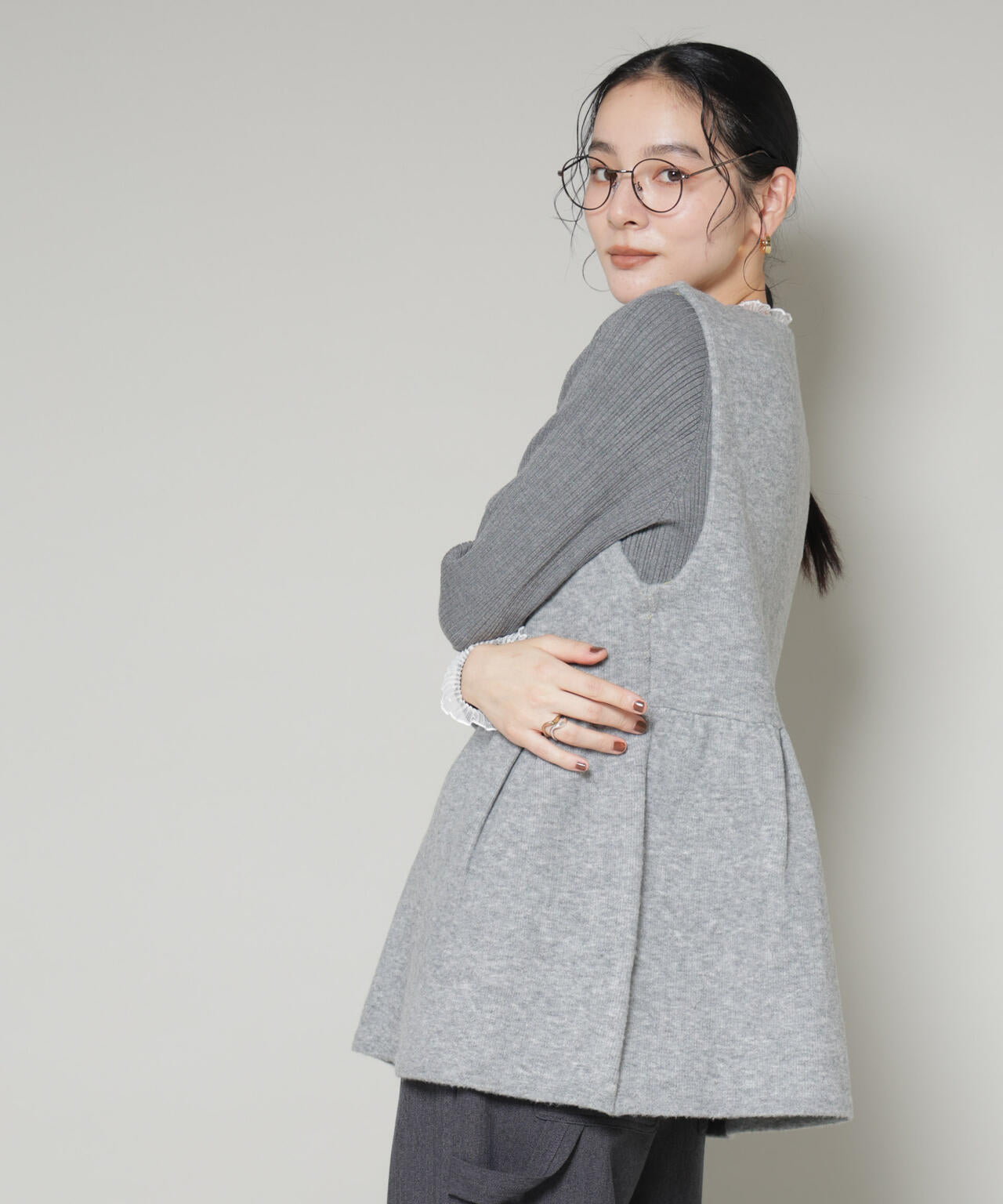 ダブルフェイスペプラムニットベスト 6695222346