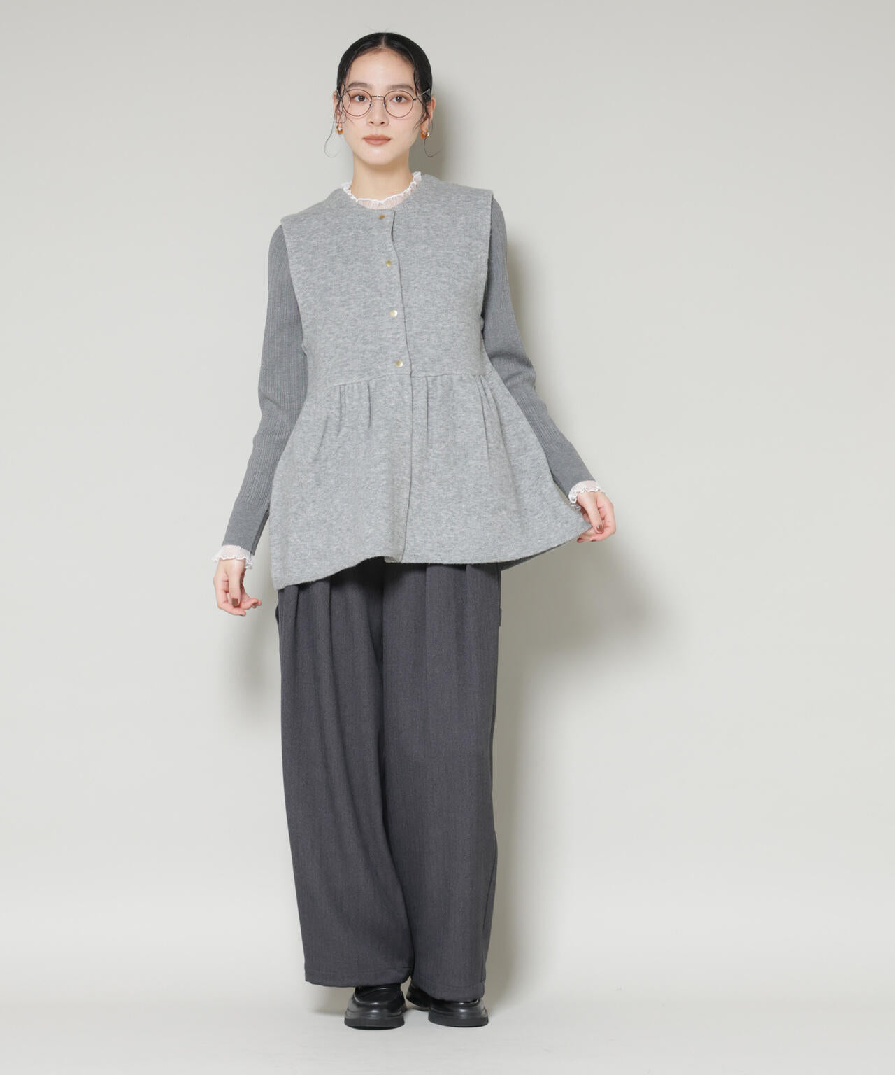 ダブルフェイス ペプラム ニット ベスト