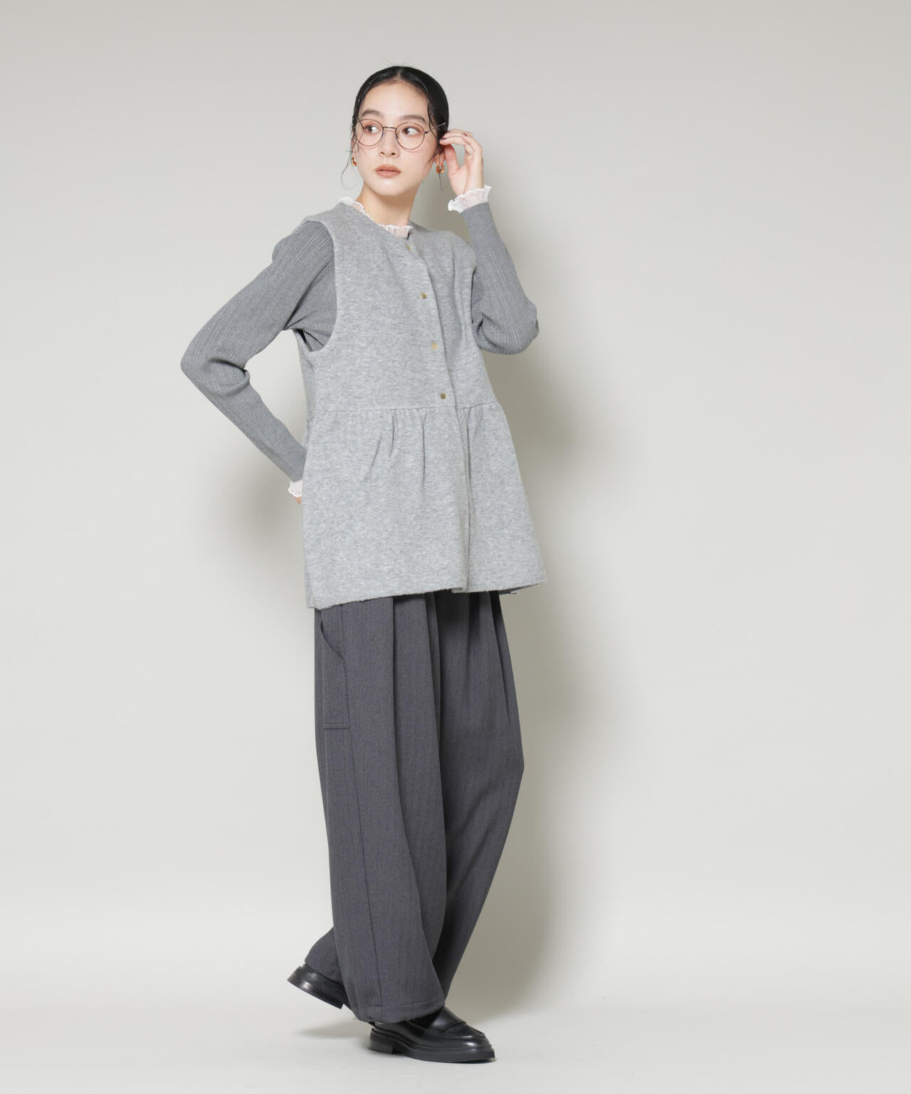 ダブルフェイスペプラムニットベスト 6695222346