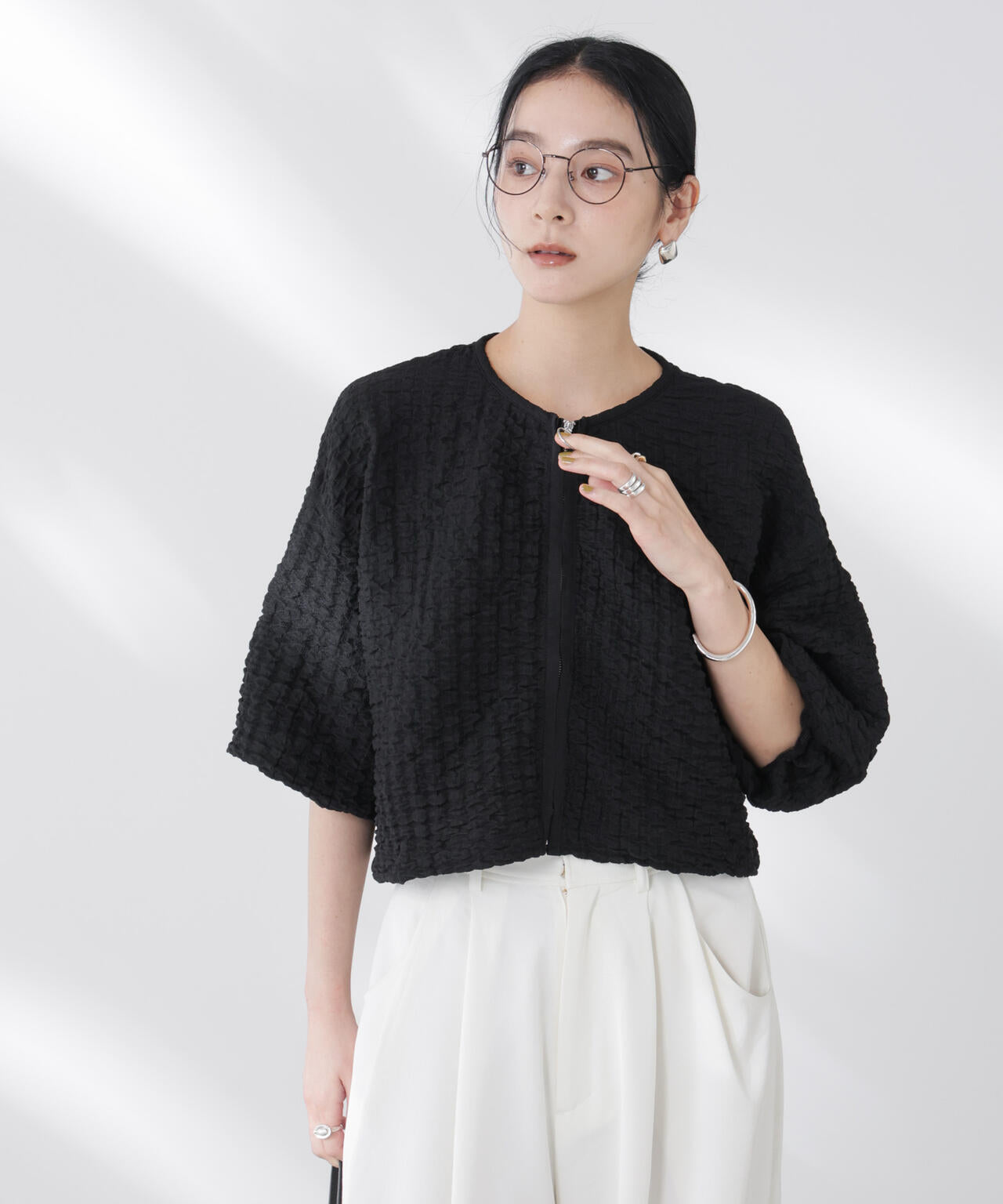 フクレ シャーリング zip カーディガン