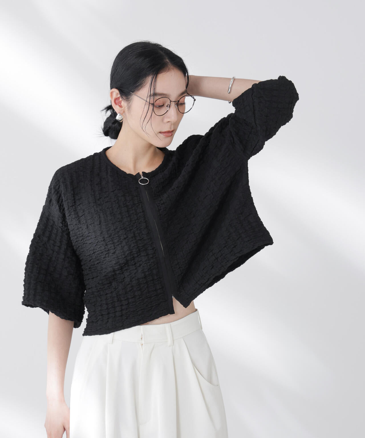 フクレシャーリングzipカーディガン 6695224306