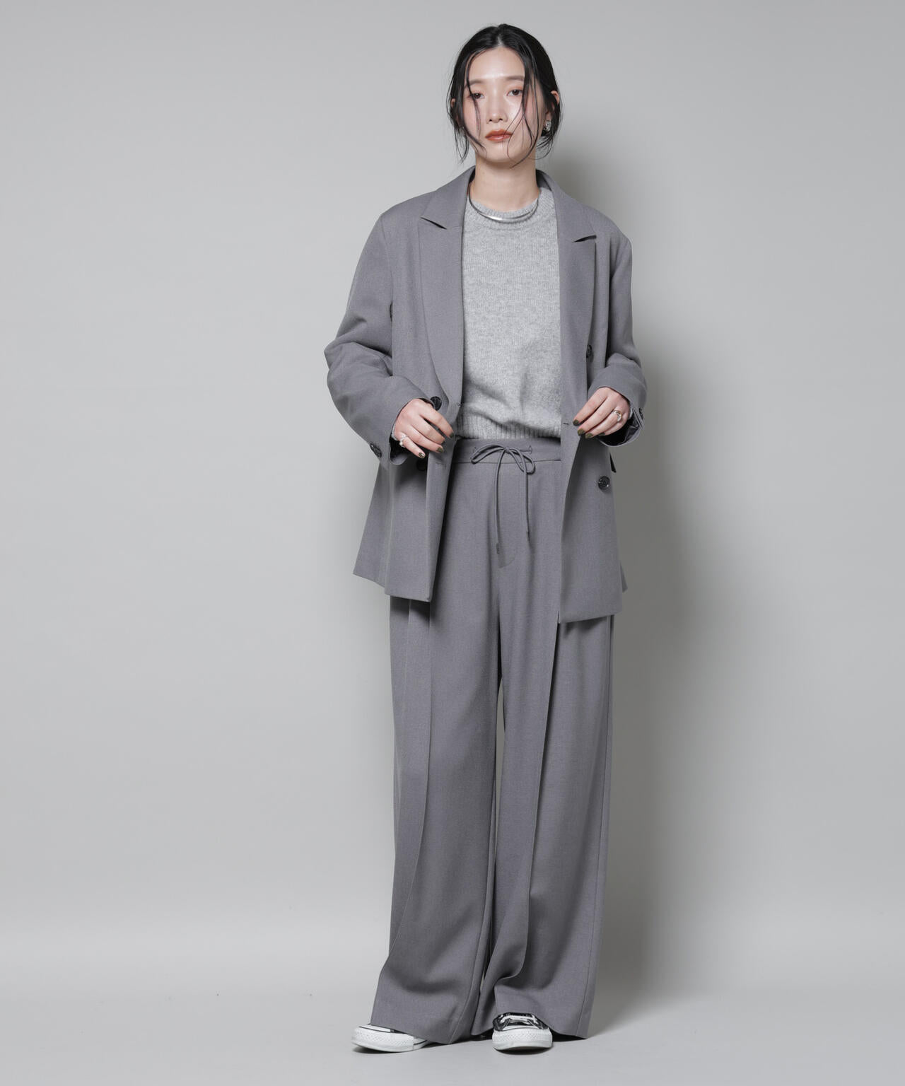 ストレッチサージピンタックイージーワイドパンツ(セットアップ可) 6695227320