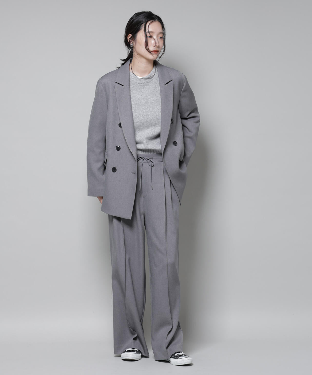 ストレッチサージピンタックイージーワイドパンツ(セットアップ可) 6695227320