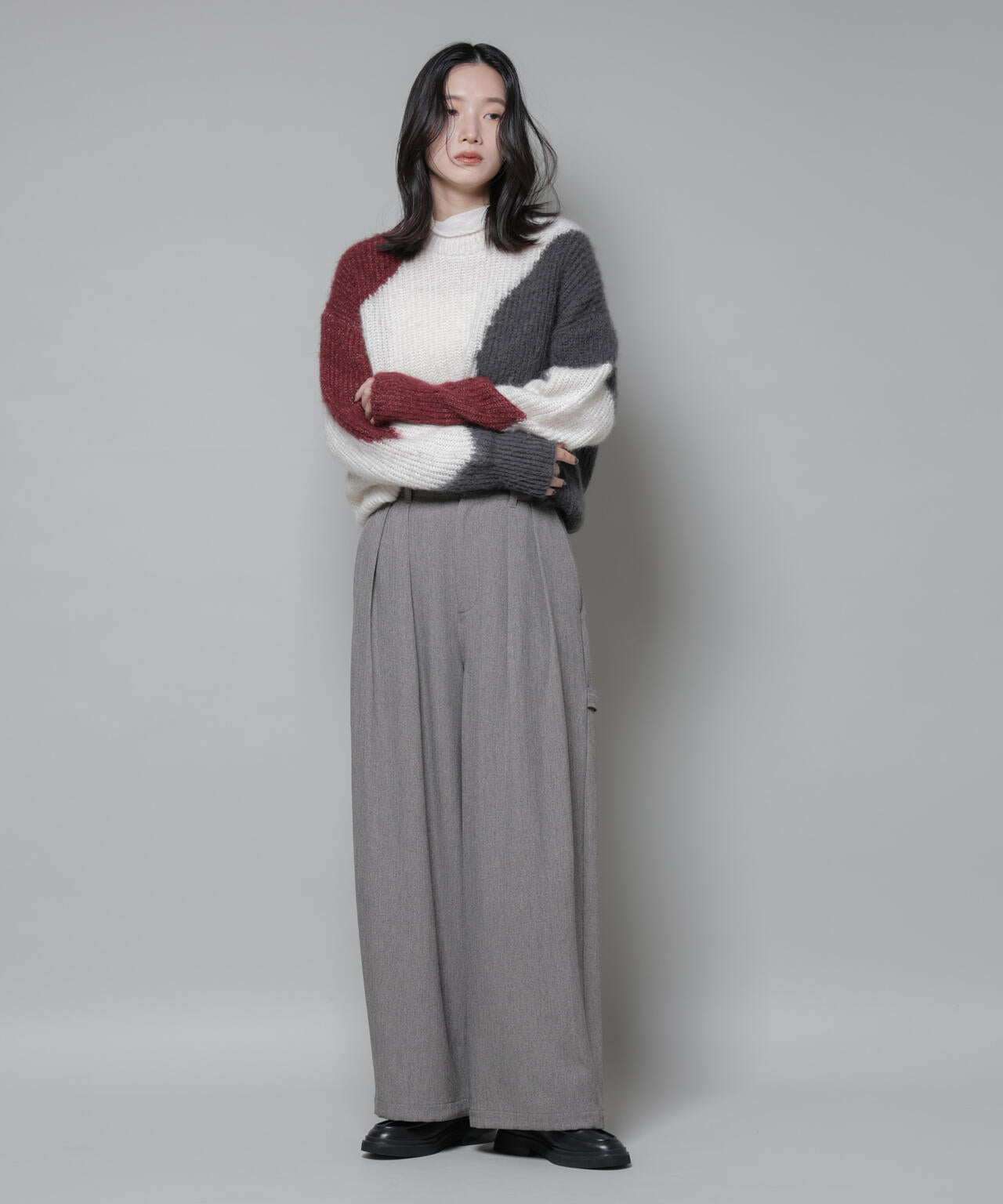 ヘリンボン ツイード ペインター ドロスト パンツ