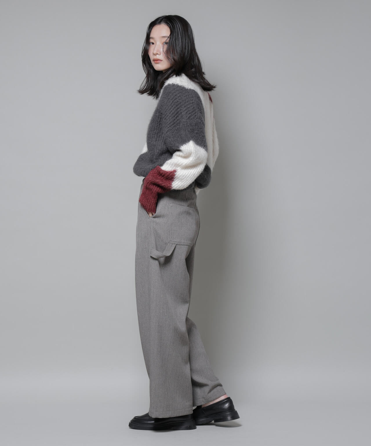 ヘリンボン ツイード ペインター ドロスト パンツ