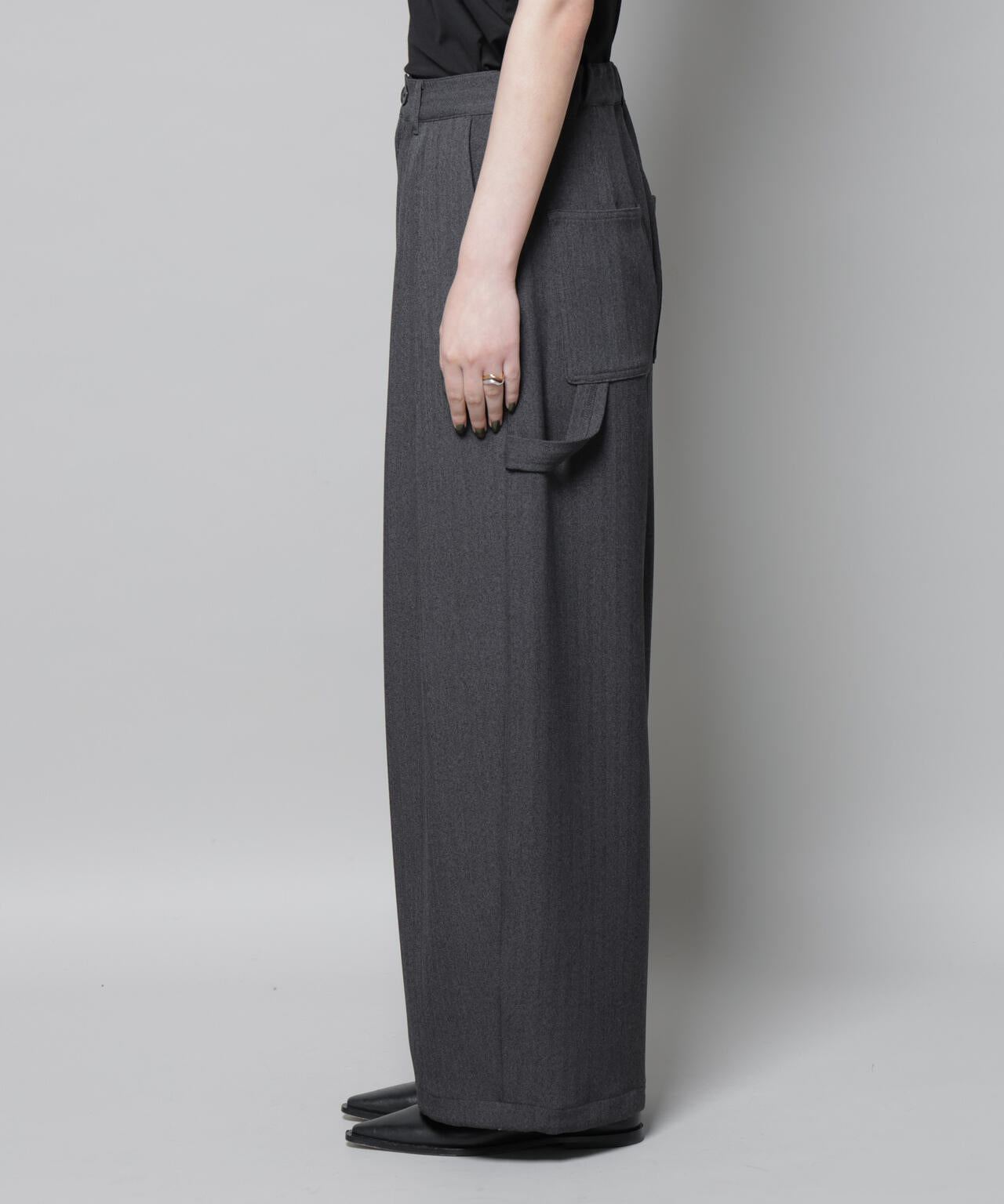 ヘリンボン ツイード ペインター ドロスト パンツ