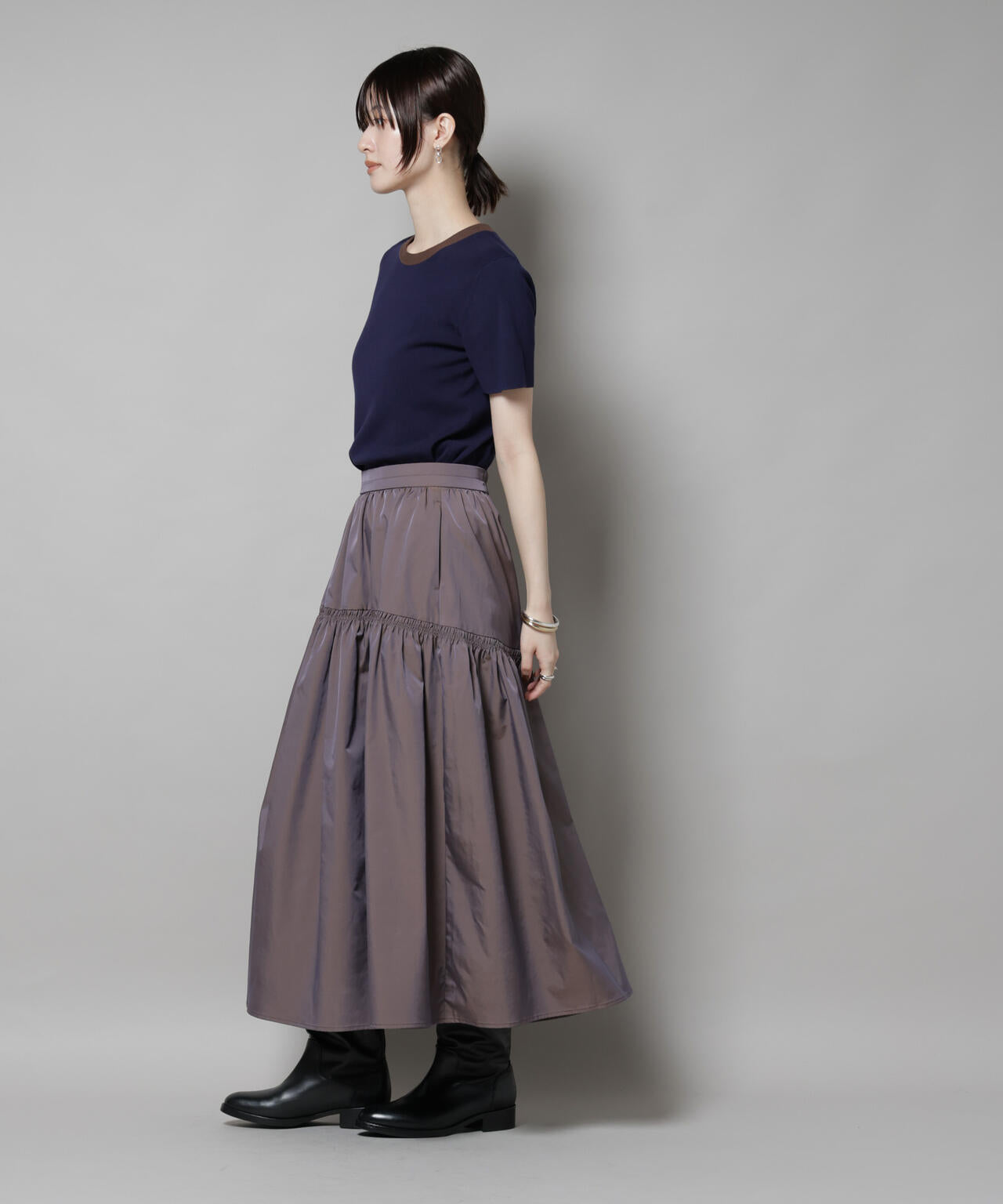 シャンブレータフタティアードギャザースカート 6695230304