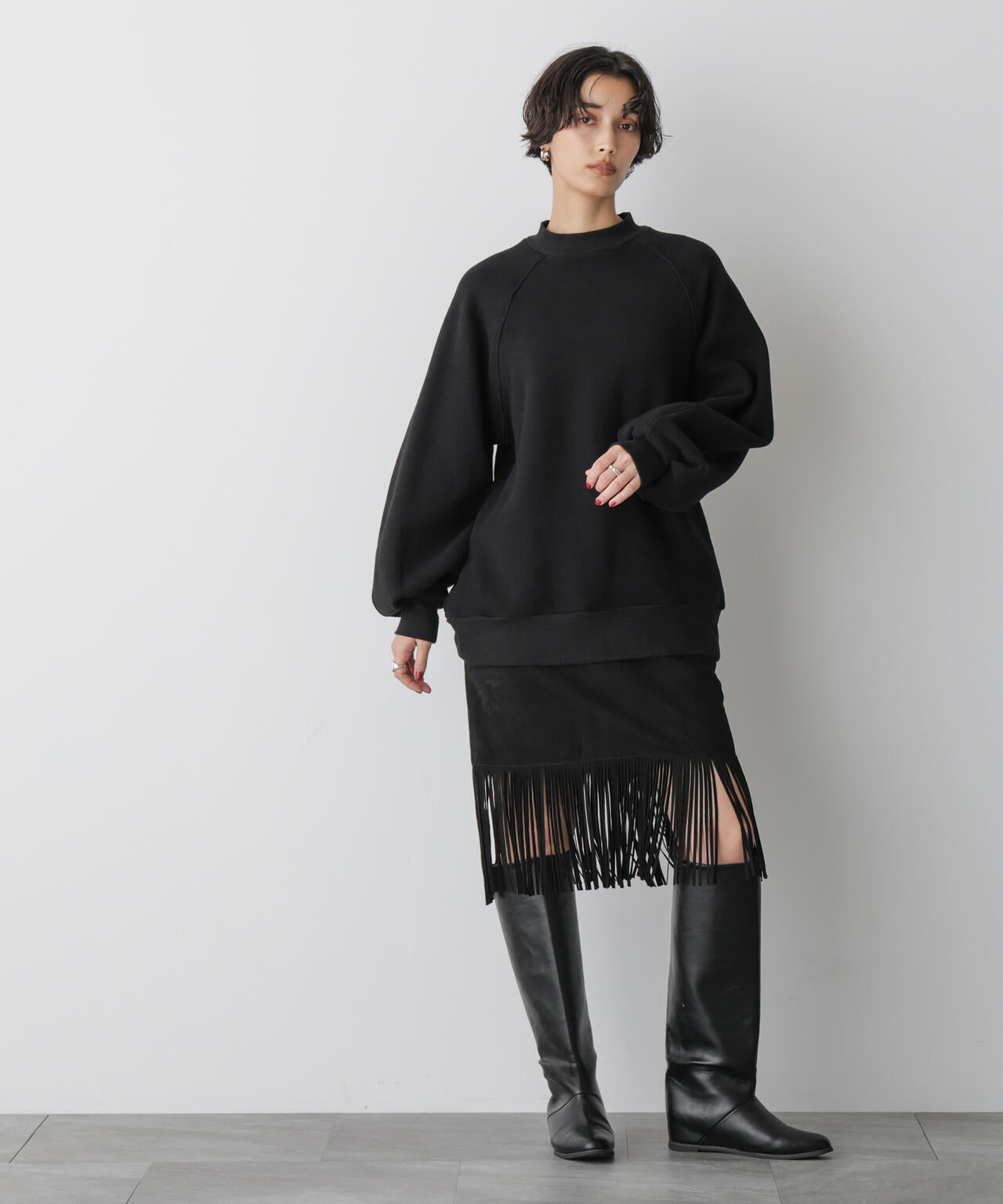 「STEVELOUR」ゴートレザーフリンジスカート 6695230312