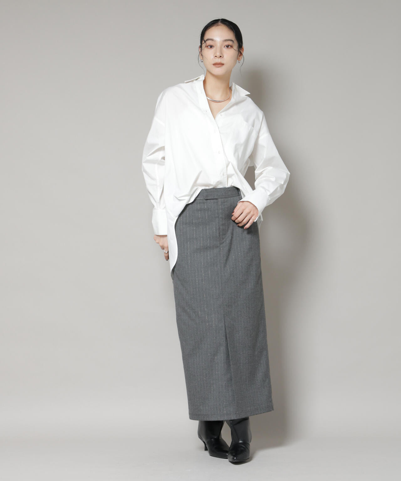 ラメ ストライプ スーチング Iライン スカート