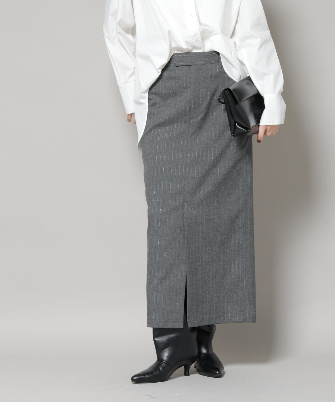 ラメ ストライプ スーチング Iライン スカート