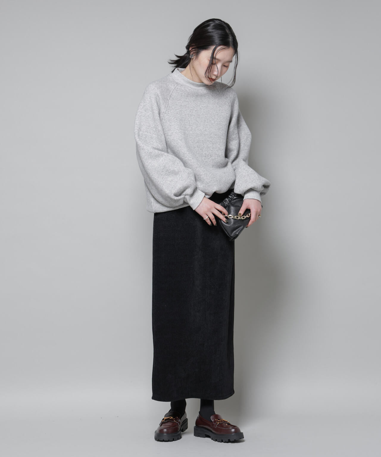 起毛リブカットタイトロングスカート 6695230316