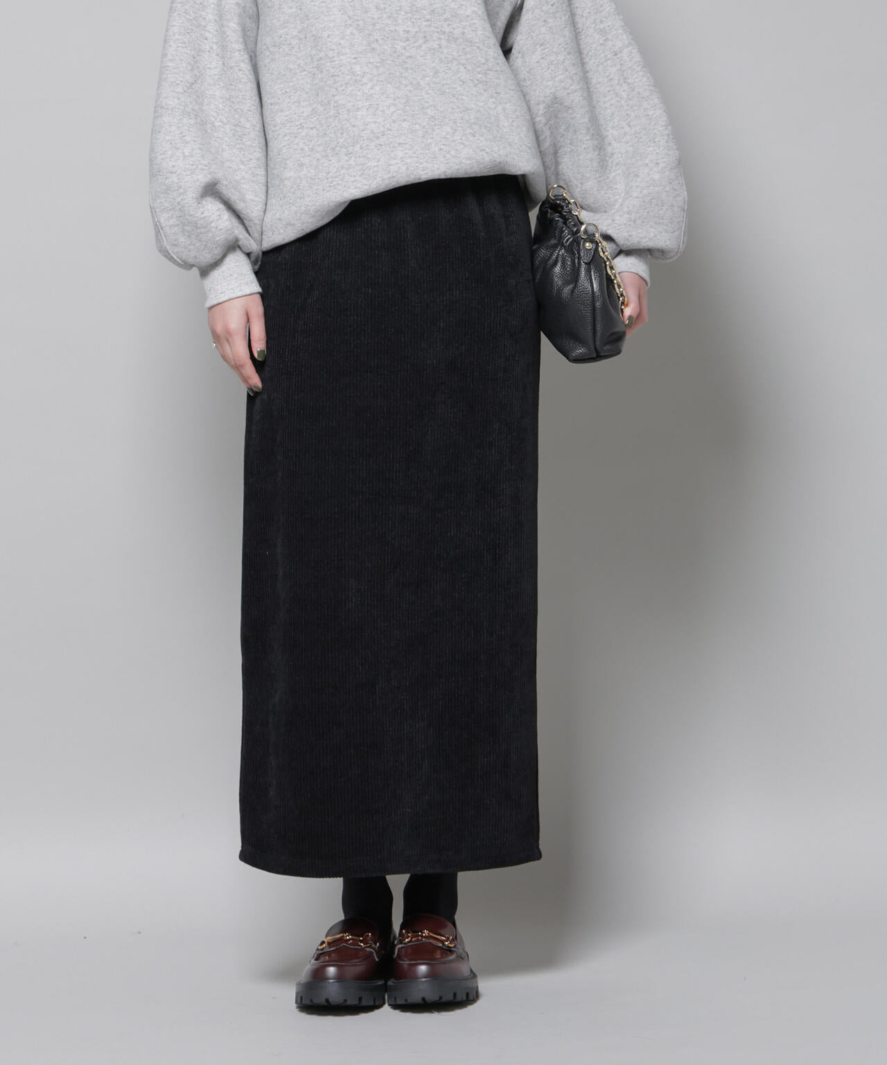 起毛リブ カット タイトロングスカート