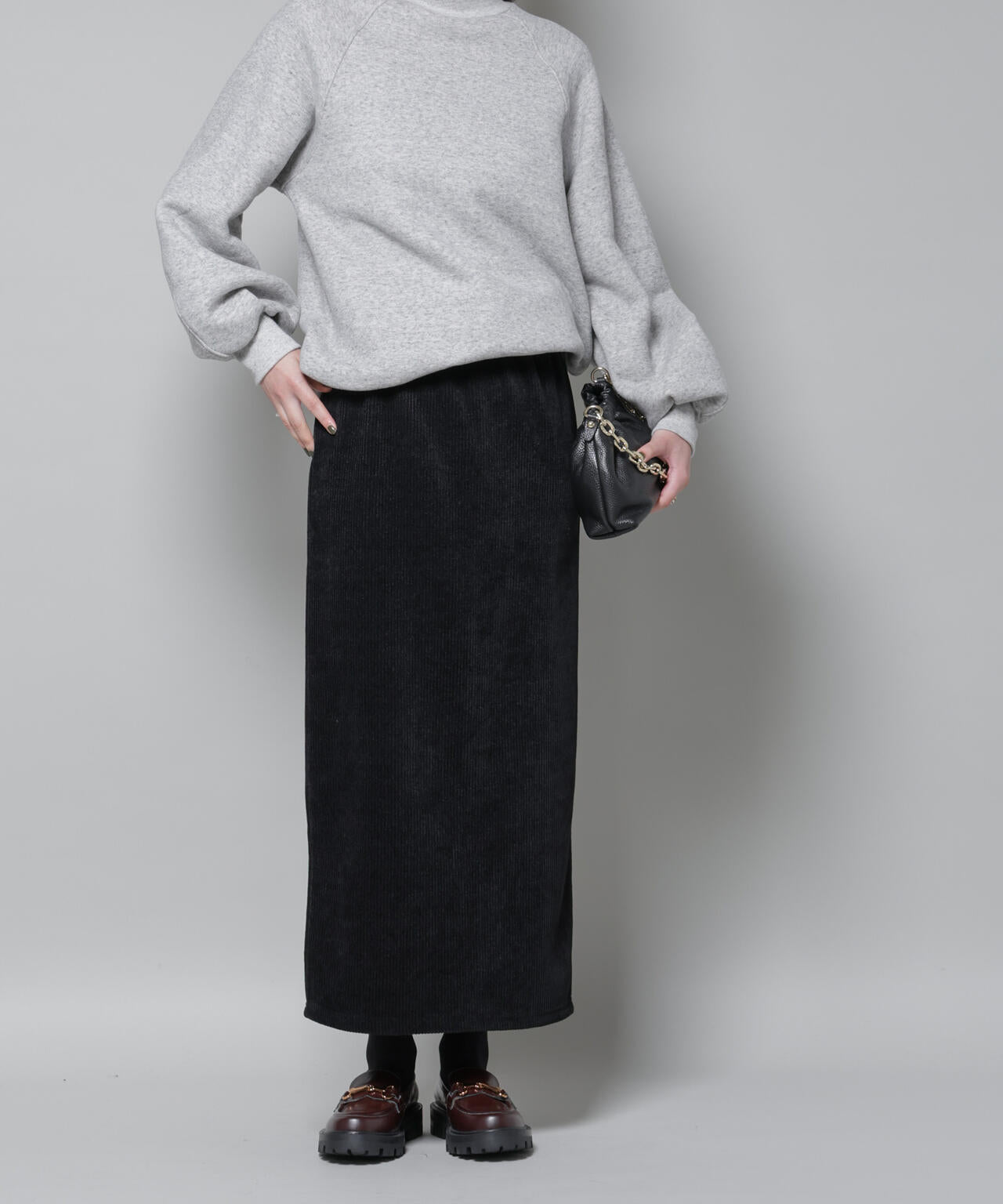 起毛リブカットタイトロングスカート