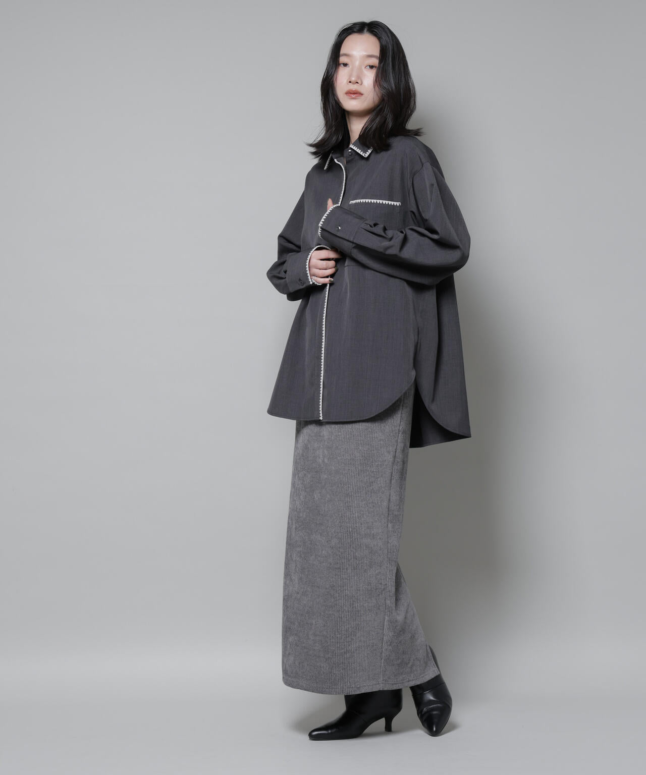 起毛リブ カット タイトロングスカート