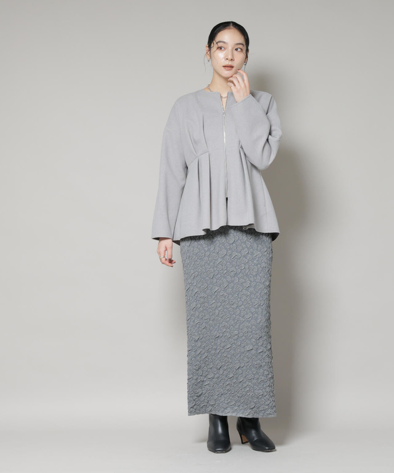 ラメ ジャガード ニット タイトスカート