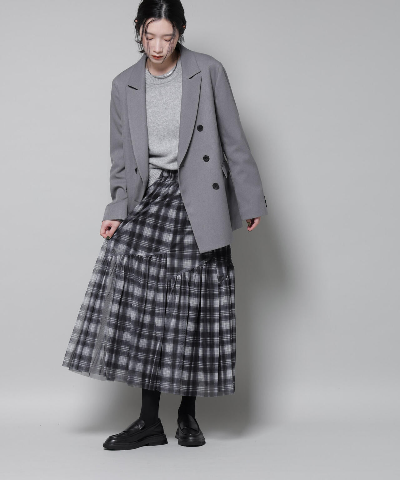 オンブレーチェック チュールスカート