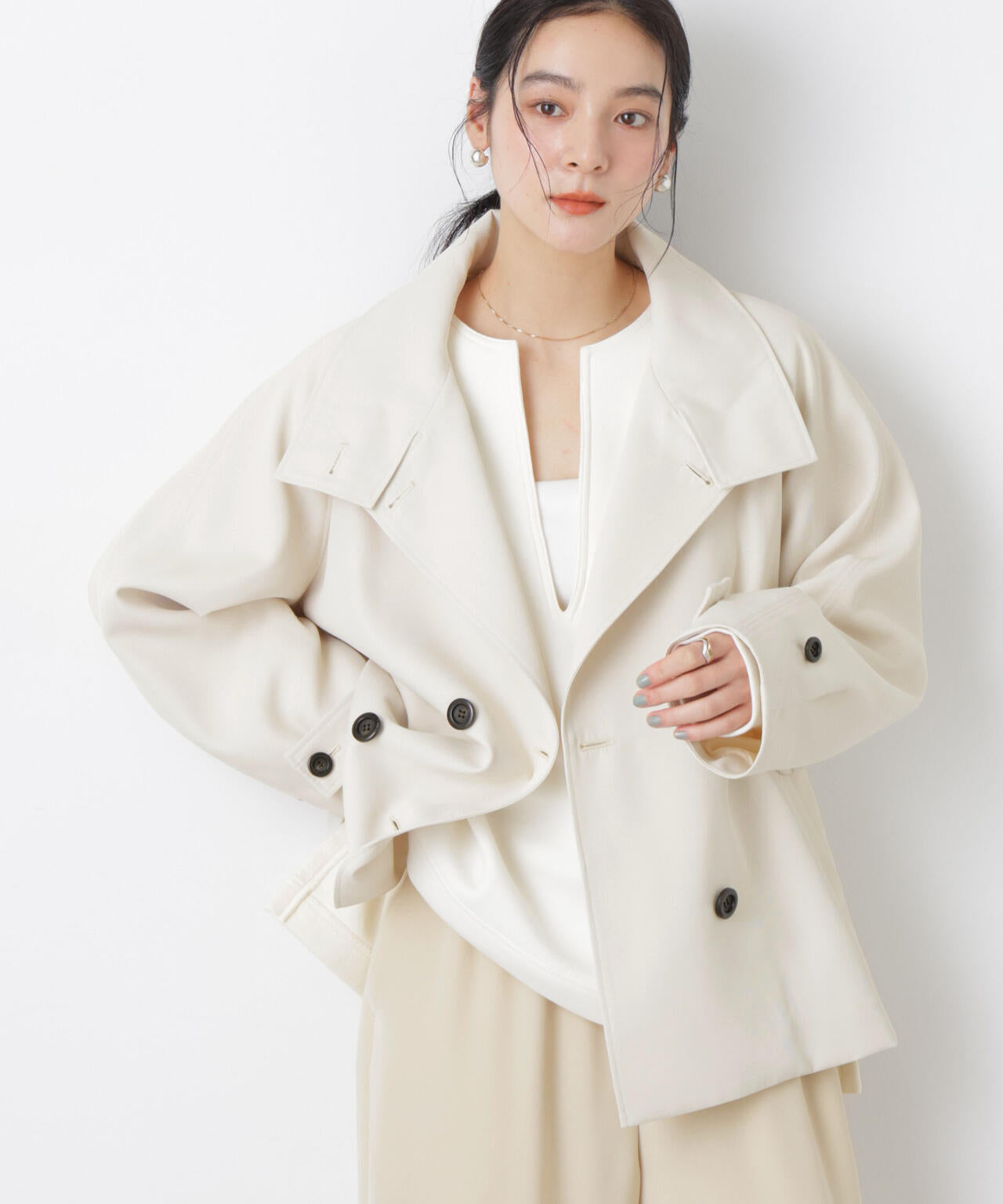 Kana 【タグ付き未使用】 エアリーツイルベルテッドショートコート エアリーツイル ベルテッド ショートコート