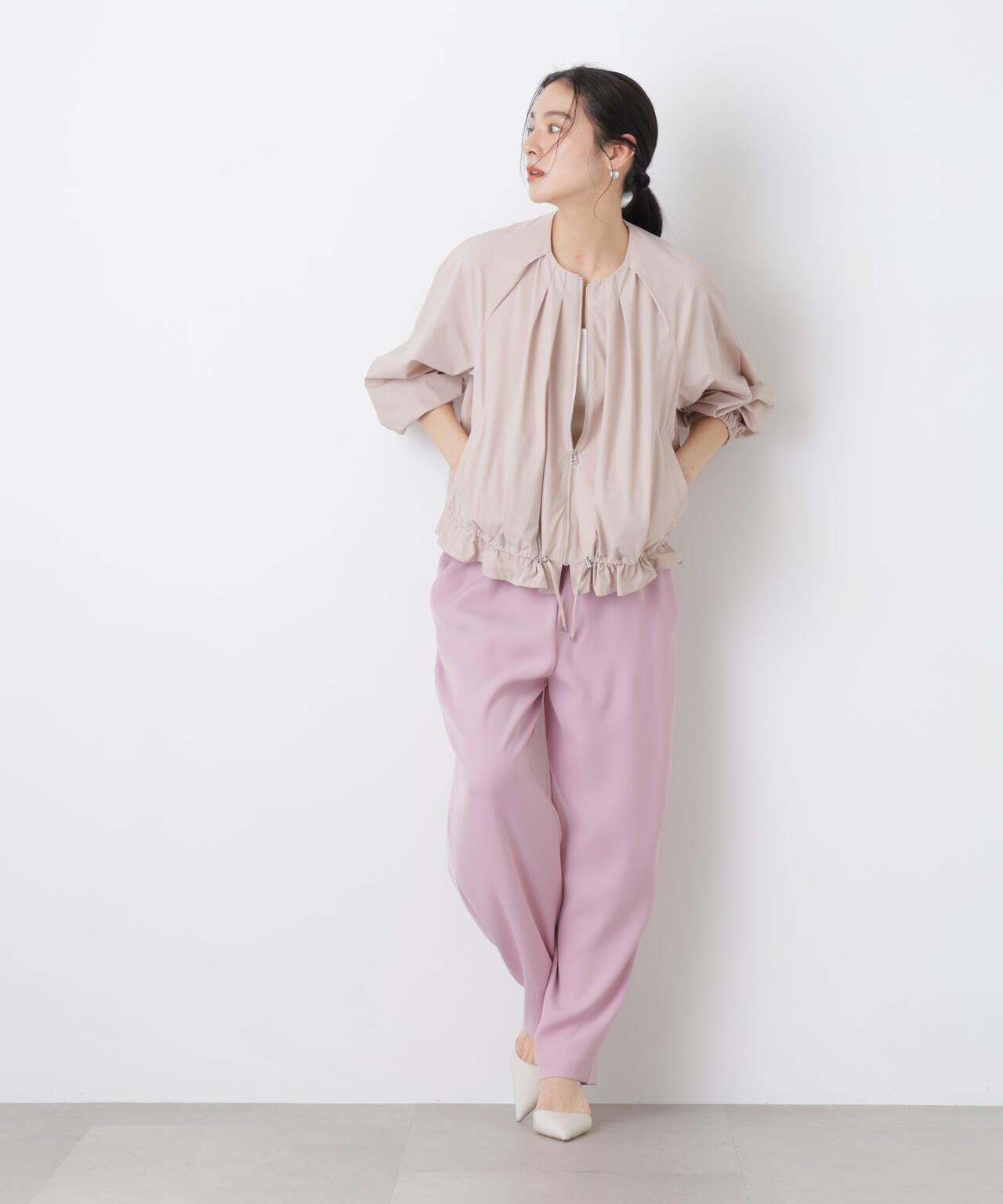 U by SPICK&SPAN ノーカラードロストブルゾン 美品】 スピックアンドスパン ノーカラードロストブルゾン 定価1.6万