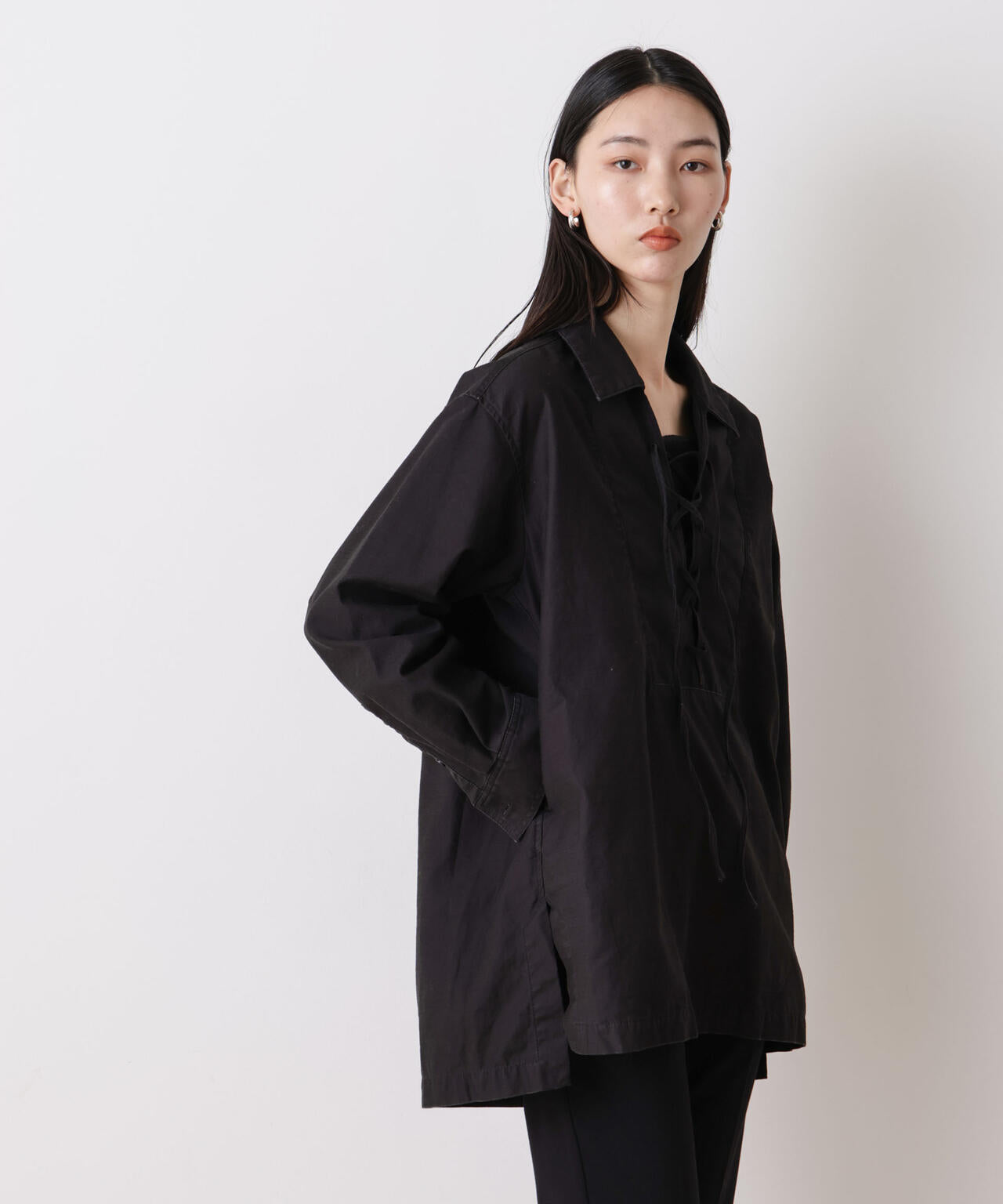 「STEVELOUR」コットンレースアップチュニックシャツ 6696112305