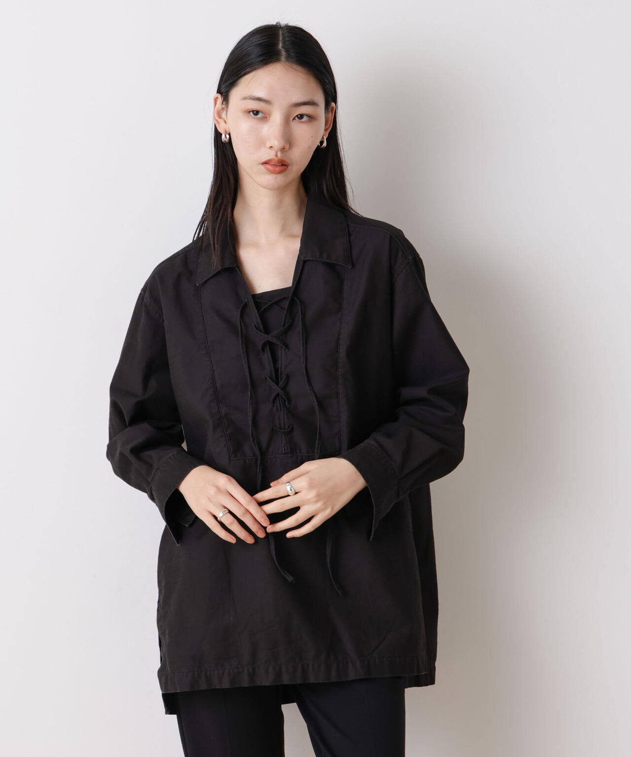 「STEVELOUR」コットンレースアップチュニックシャツ 6696112305